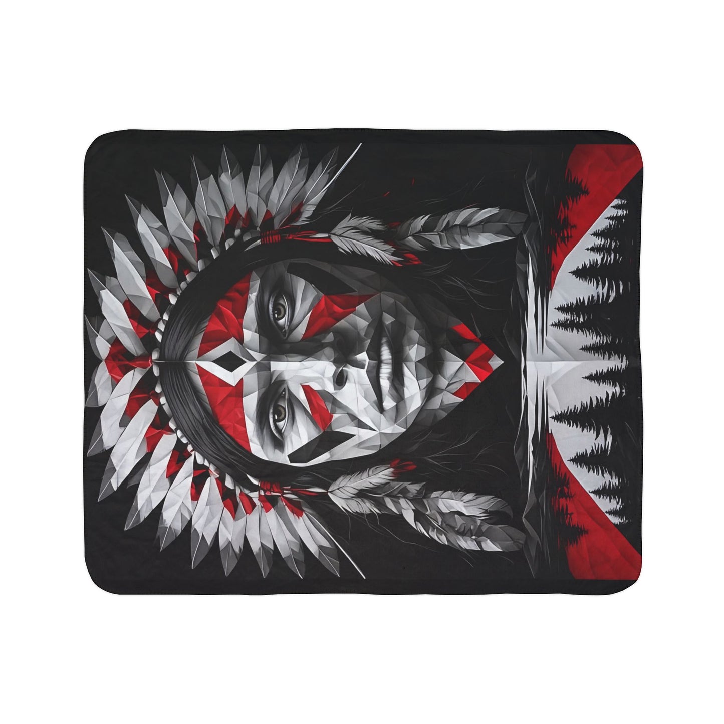 Tribal Chief Fleece Blanket – Native Headdress Graphic Sherpa Throw