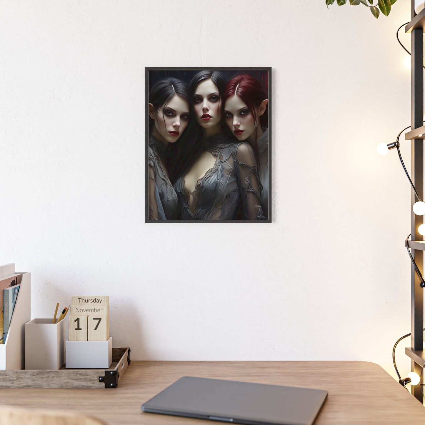 Eerie Fantasy Art Posters with Wooden Frame, Gothic Home Decor, Unique Wall Art, Gift for Art Lovers, Halloween Decoration, Witchy Style