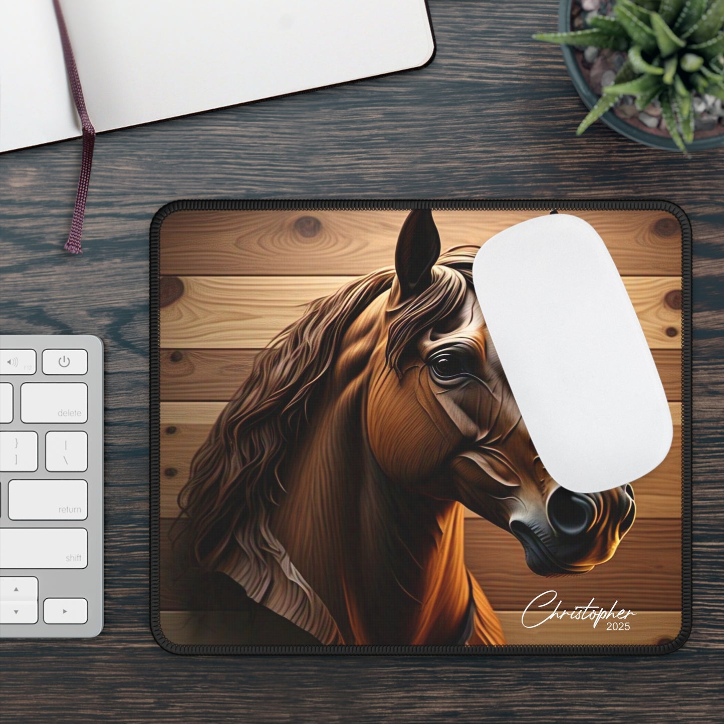 Equestrian Gaming Mouse Pad, Horse Lover Gift, Personalized Desk Accessory, Unique Gaming Decor, Animal Art Desk Mat