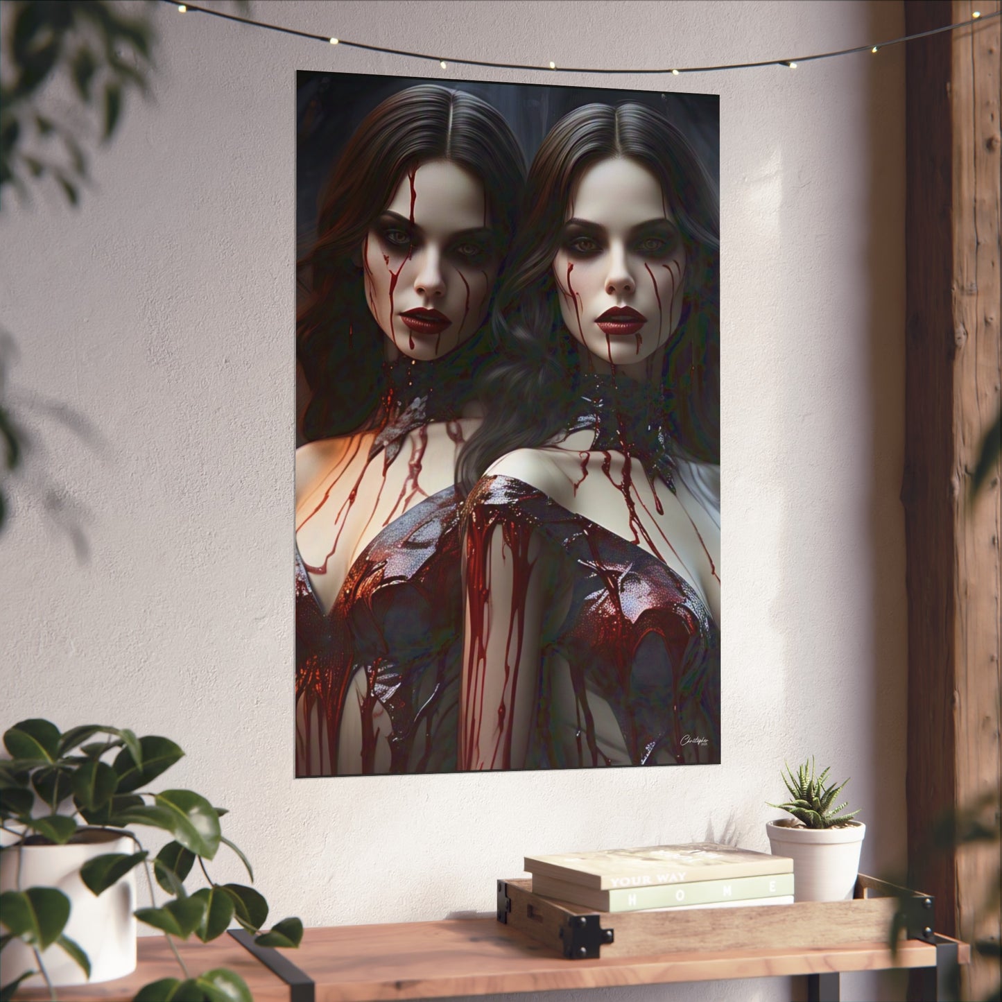 Vampire Sisters Fine Art Poster, Gothic Wall Art, Spooky Decor, Horror Home Decor, Blood Art Print, Dark Aesthetic Print