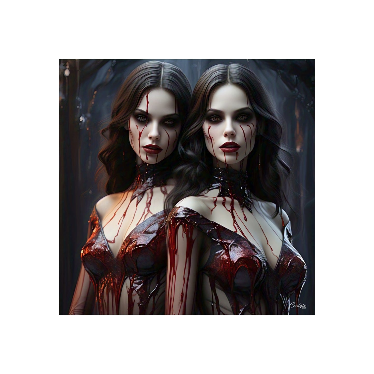 Vampire Sisters Fine Art Poster, Gothic Wall Art, Spooky Decor, Horror Home Decor, Blood Art Print, Dark Aesthetic Print