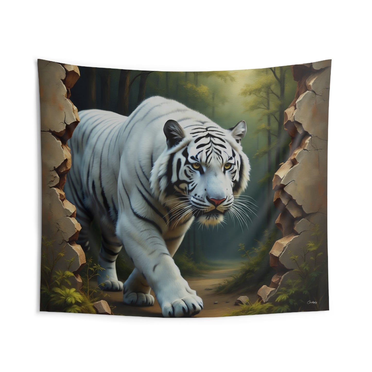 Majestic White Tiger Tapestry - Boho Wall Art, Nature Decor, Home Aesthetic, Gift for Animal Lovers, Living Room Wall Hanging, Jungle Theme