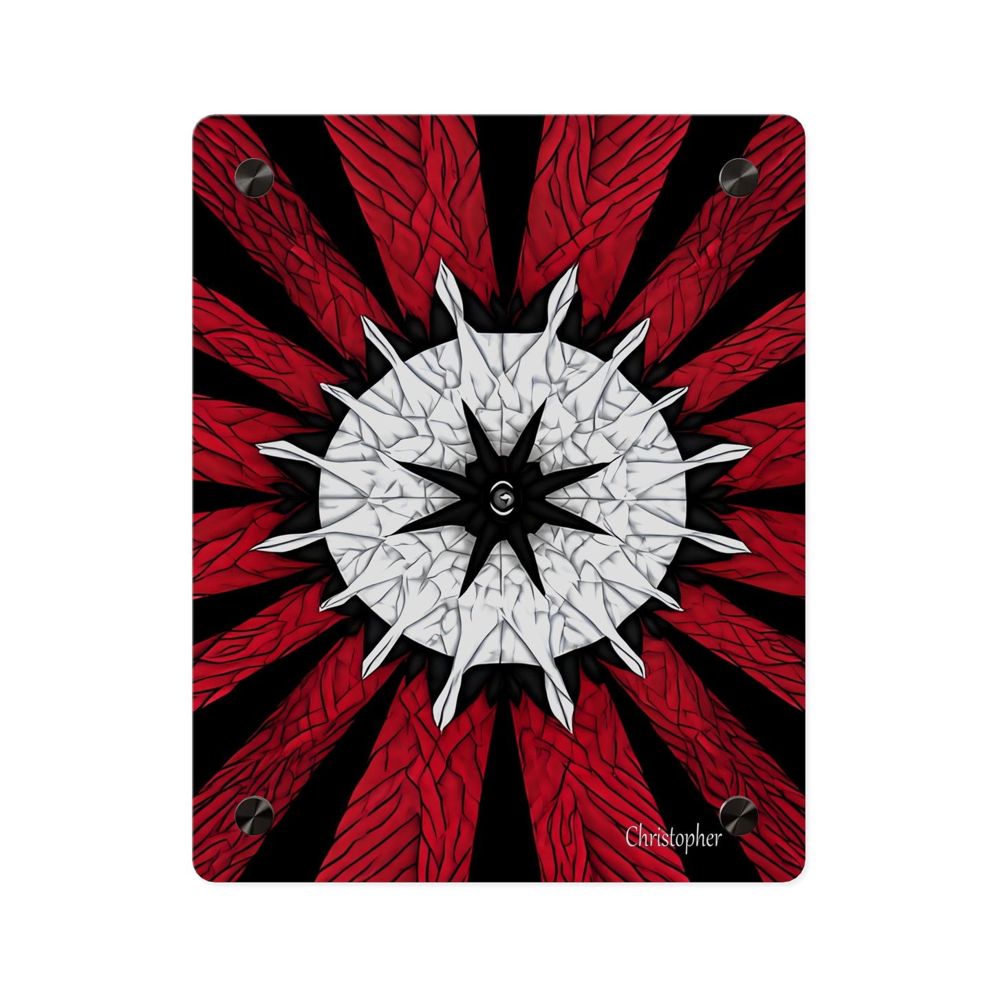 Red & Black Mandala Acrylic Wall Art Panel — Personalized Name Option