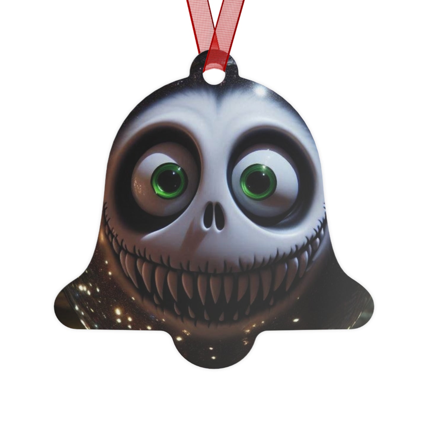 Creepy Smiling Skull Metal Ornament — Gothic Holiday Bell Decoration