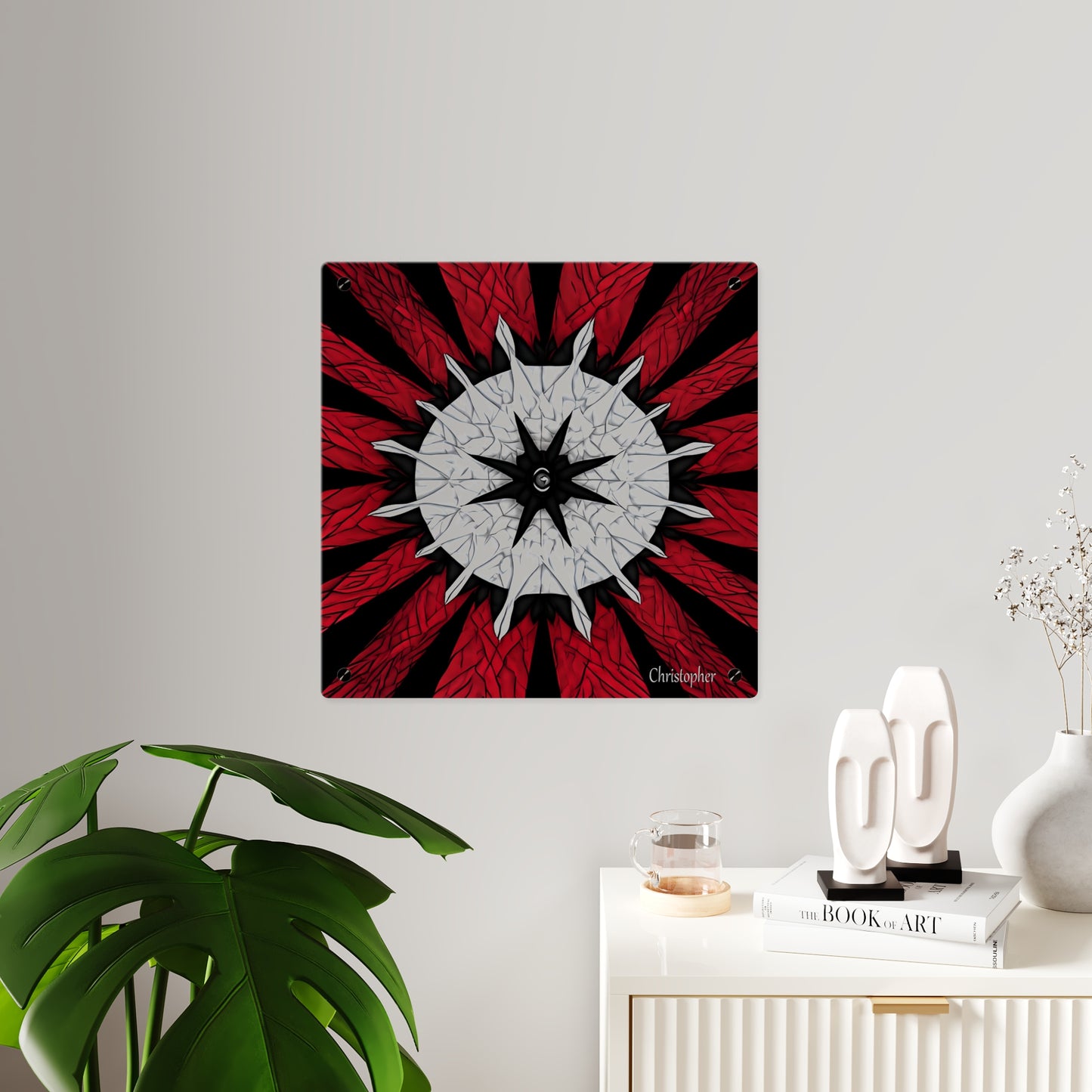 Red & Black Mandala Acrylic Wall Art Panel — Personalized Name Option