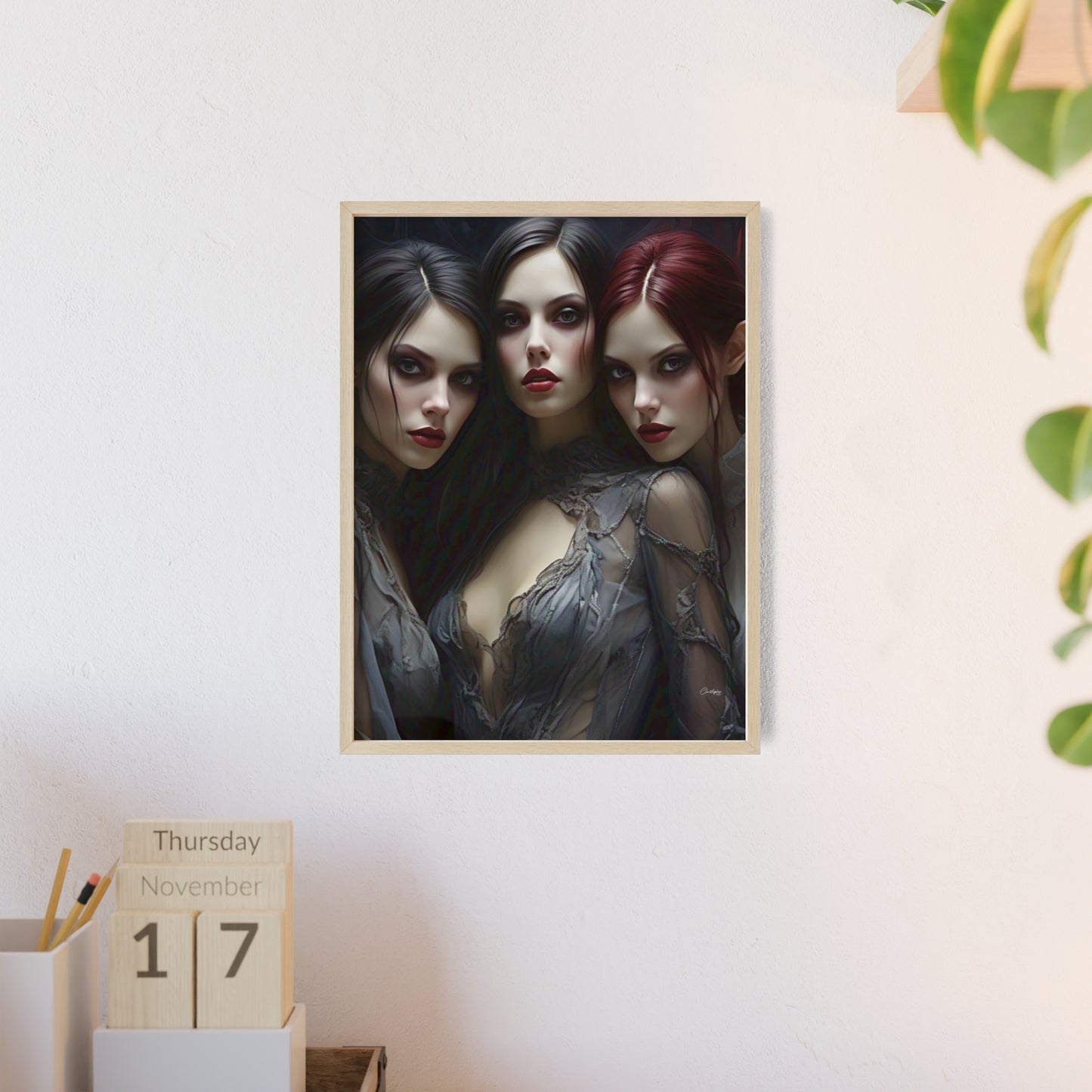 Eerie Fantasy Art Posters with Wooden Frame, Gothic Home Decor, Unique Wall Art, Gift for Art Lovers, Halloween Decoration, Witchy Style