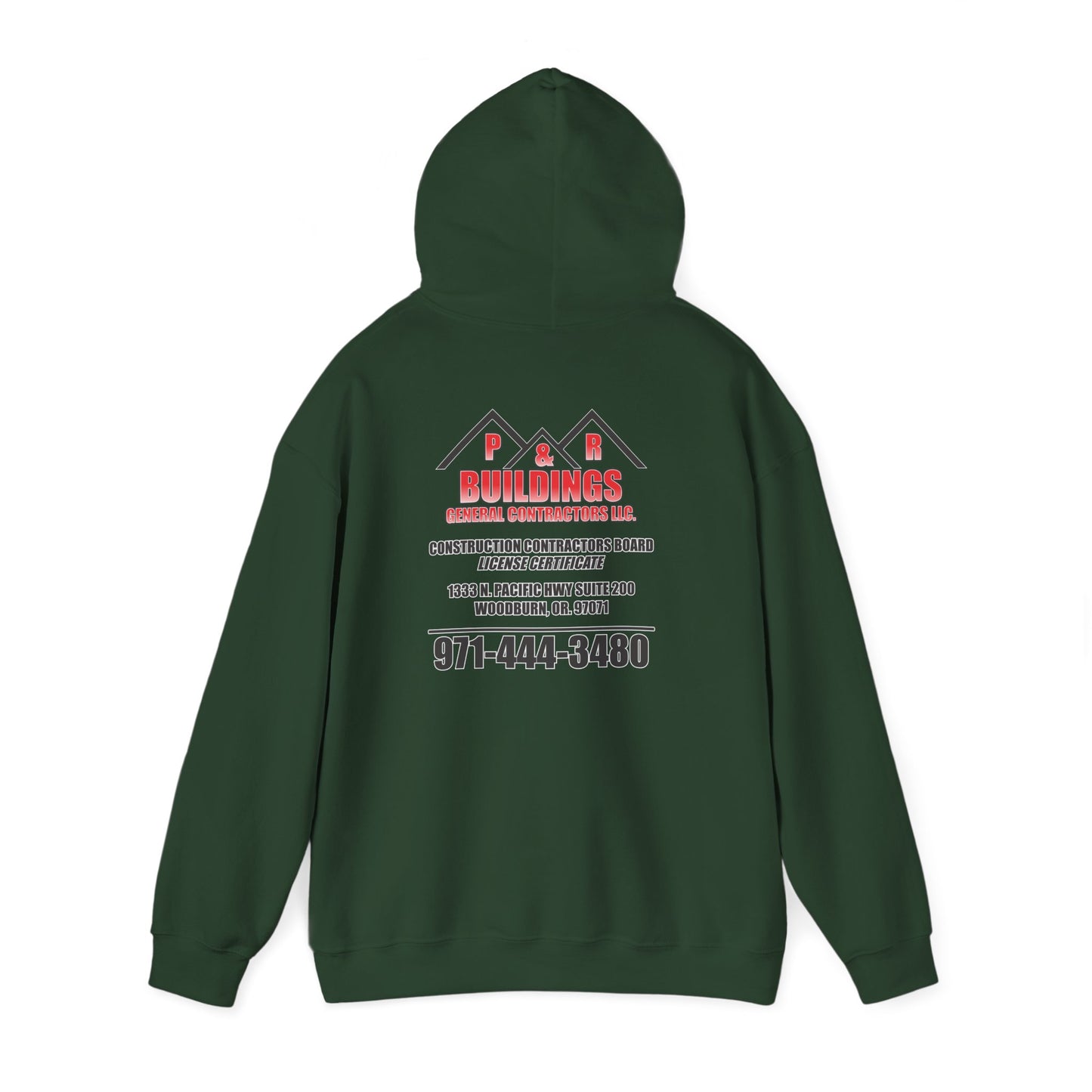 P&R Buildings Logo Hoodie — Custom Contractor License & Phone Number