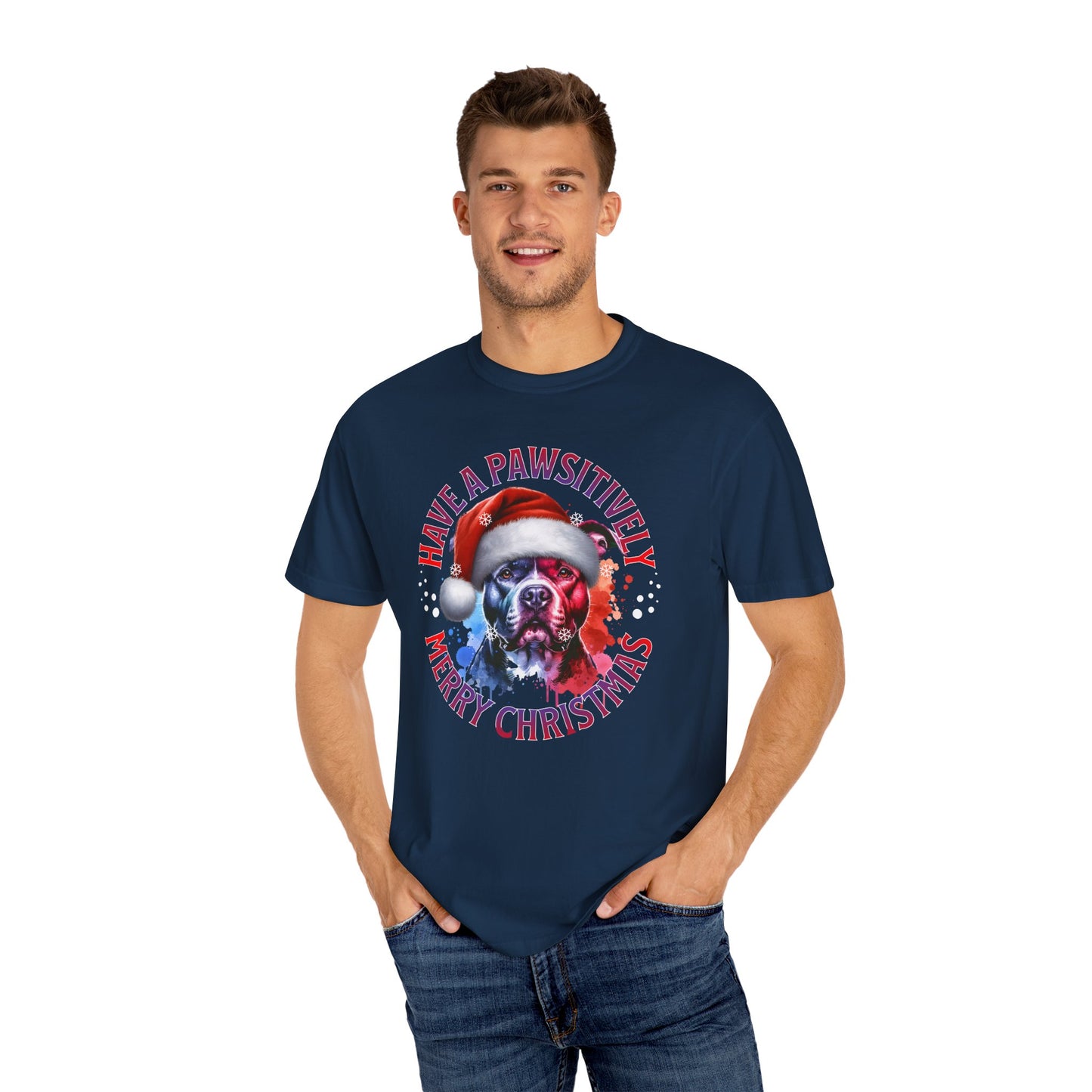 Have a Pawsitively Merry Christmas Pit Bull T-Shirt — Santa Dog Holiday Tee