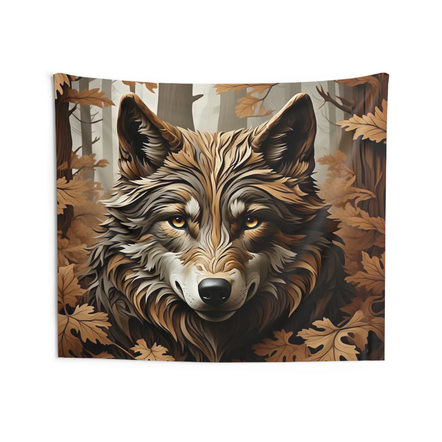 Wolf Forest Tapestry — Autumn Woodland Wall Hanging