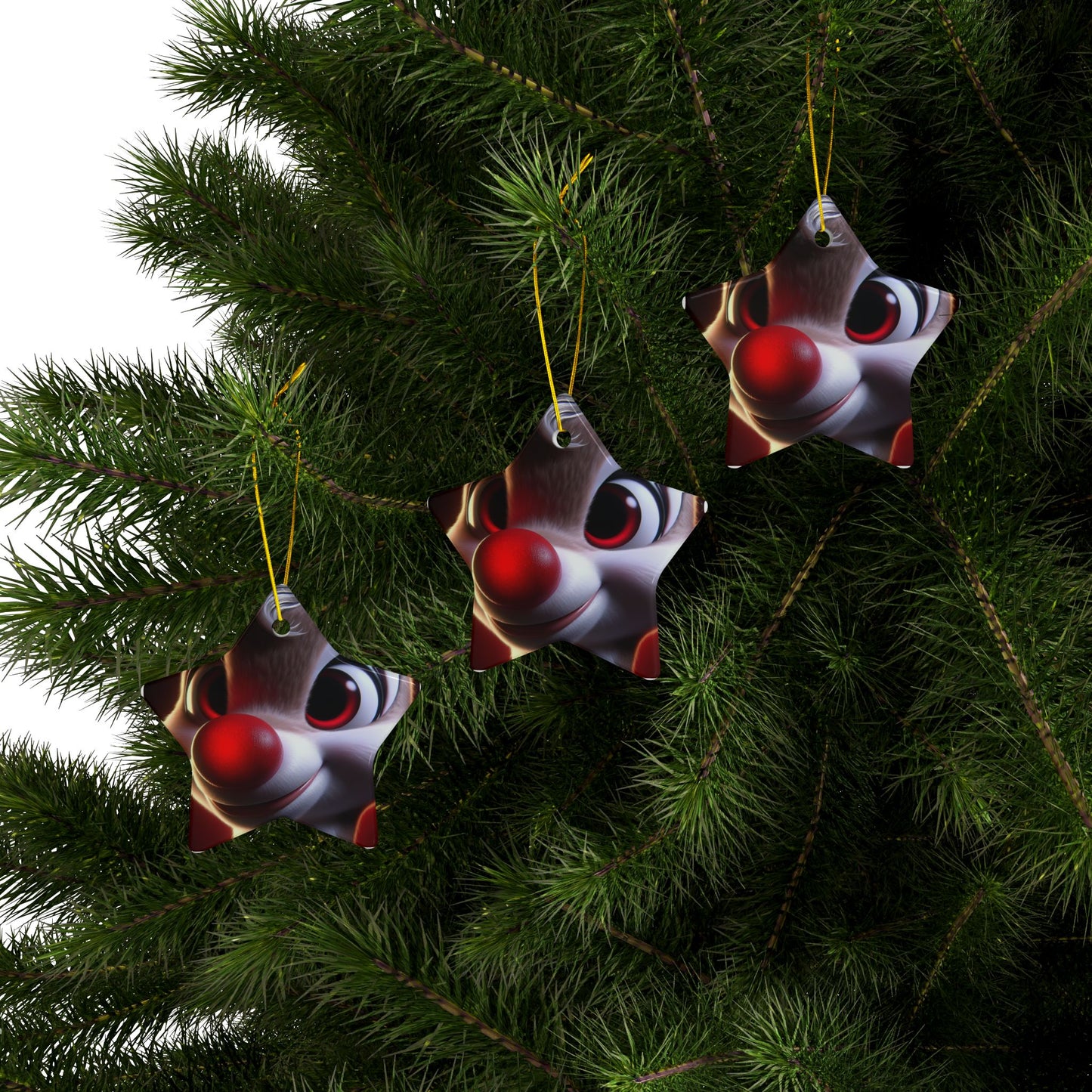 Rudolph Reindeer Ceramic Ornament — Round Double-Sided Holiday Decor