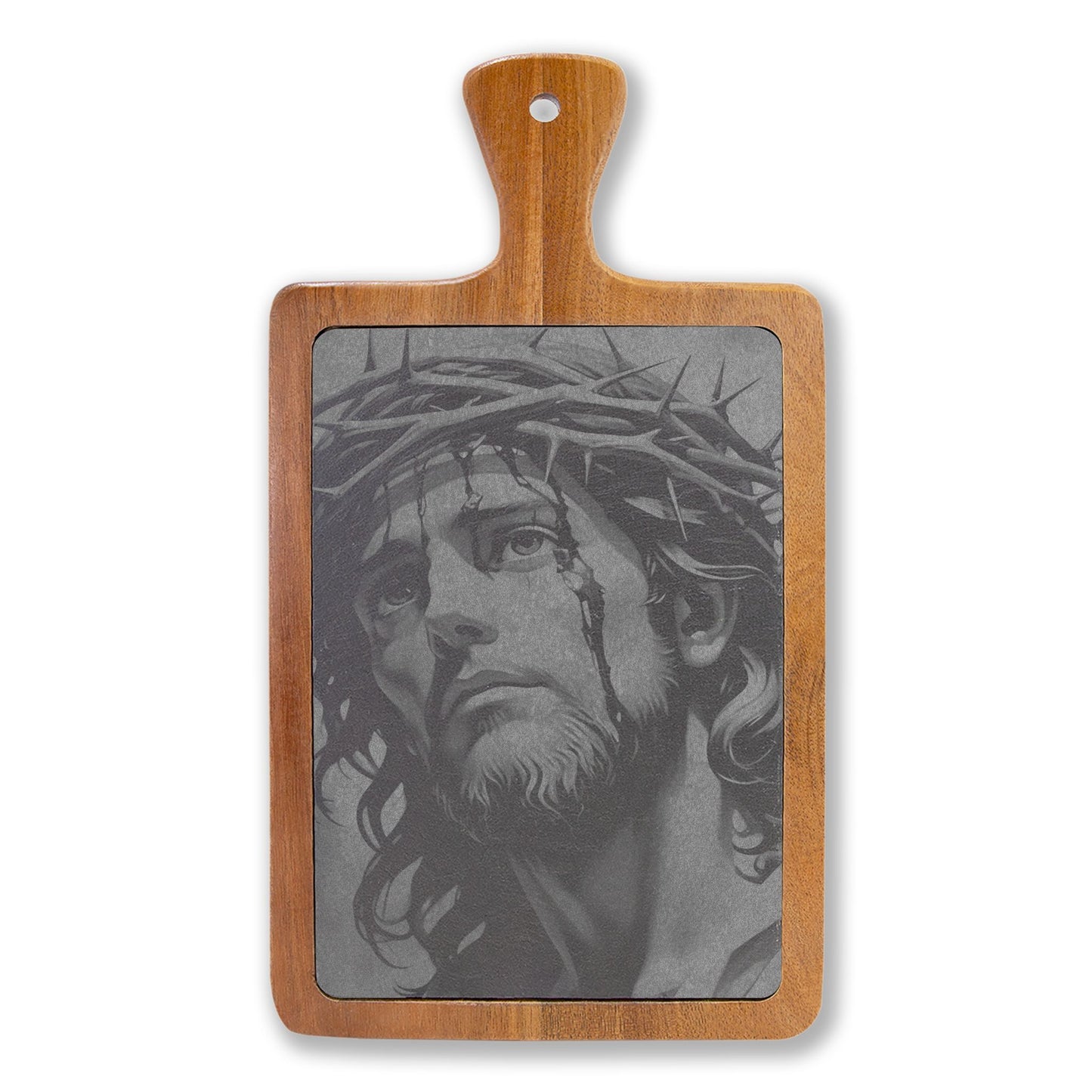 Engraved Jesus Charcuterie Board — Religious Acacia Serving Platter with Cheese Knives