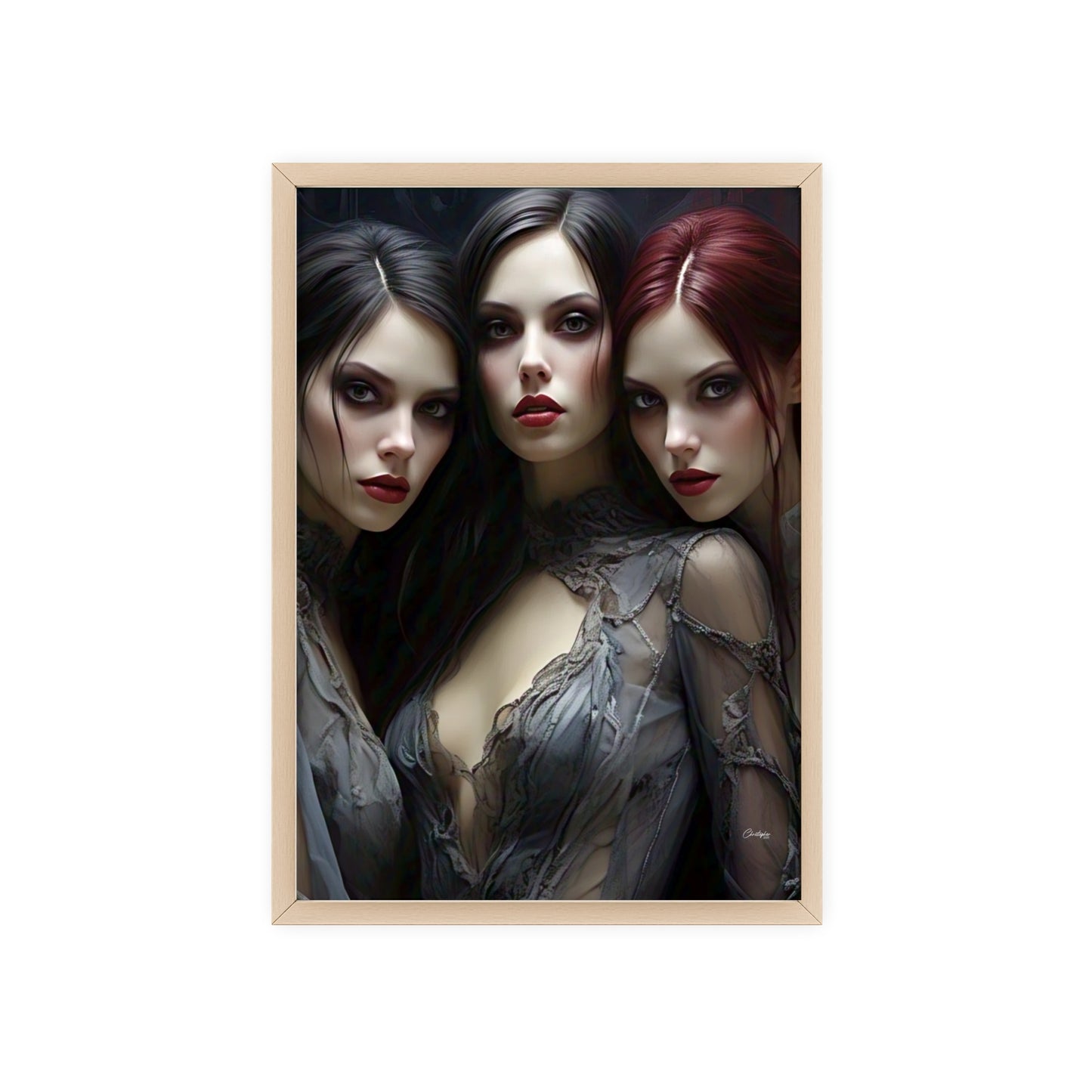 Eerie Fantasy Art Posters with Wooden Frame, Gothic Home Decor, Unique Wall Art, Gift for Art Lovers, Halloween Decoration, Witchy Style