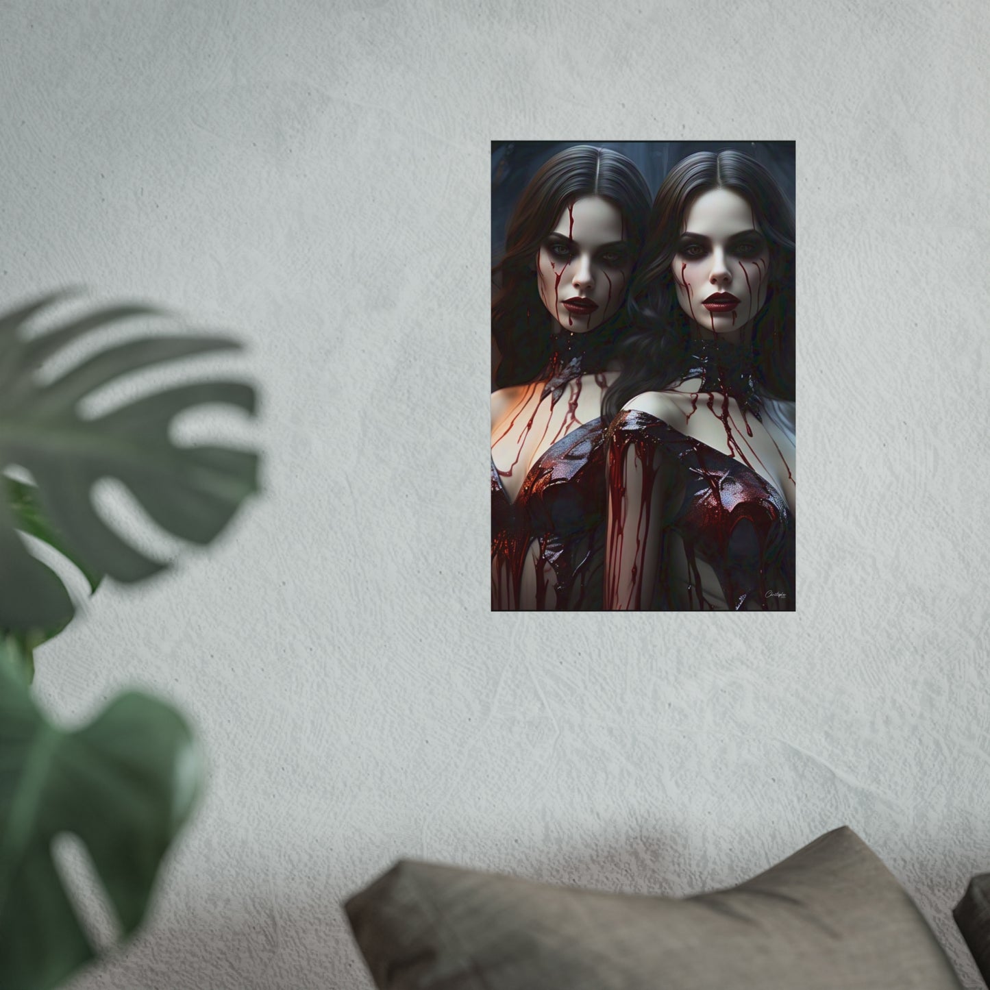 Vampire Sisters Fine Art Poster, Gothic Wall Art, Spooky Decor, Horror Home Decor, Blood Art Print, Dark Aesthetic Print