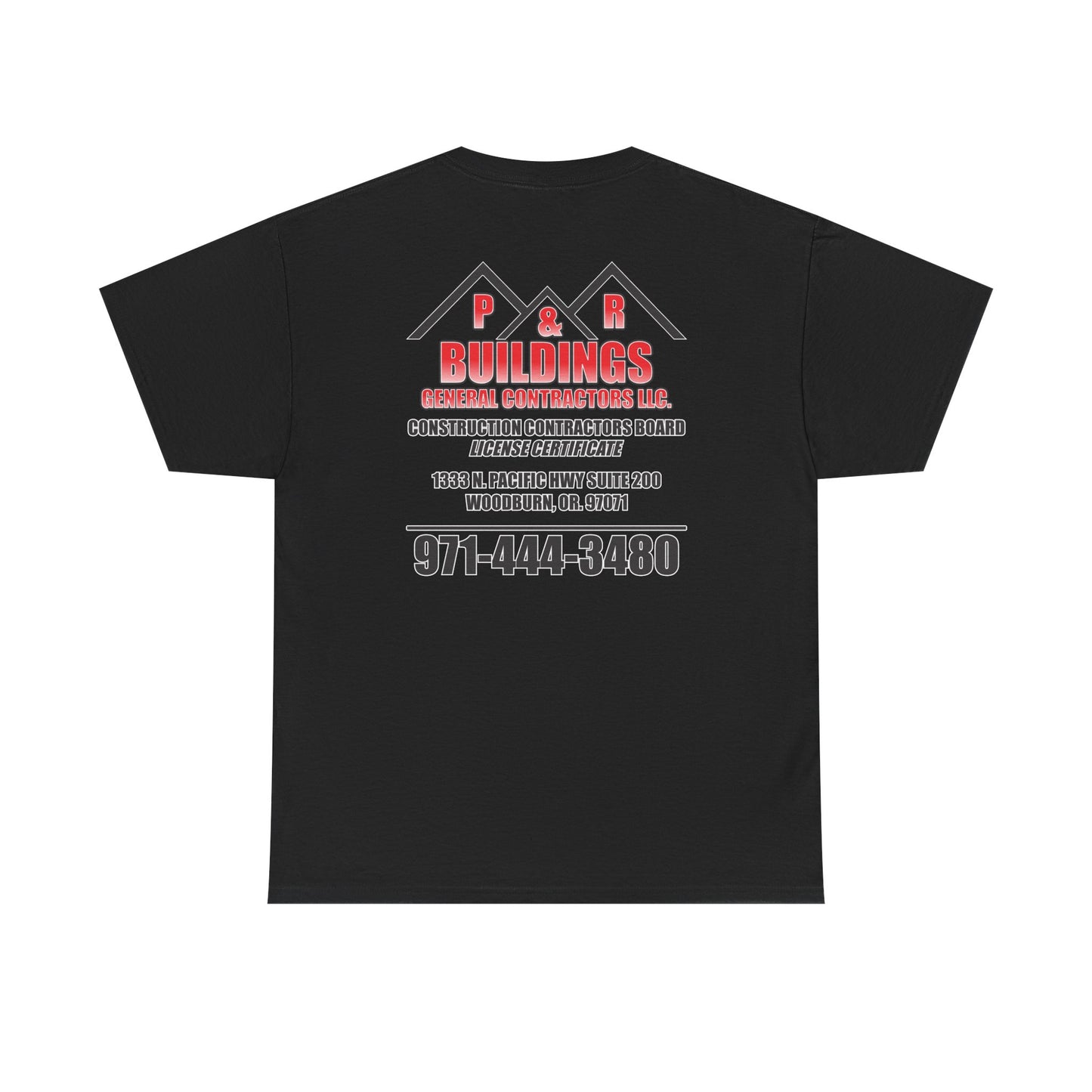 P&R BUILDINGS Logo Tee — Built Kings Contractor T‑Shirt (Phone & License Info on Back)