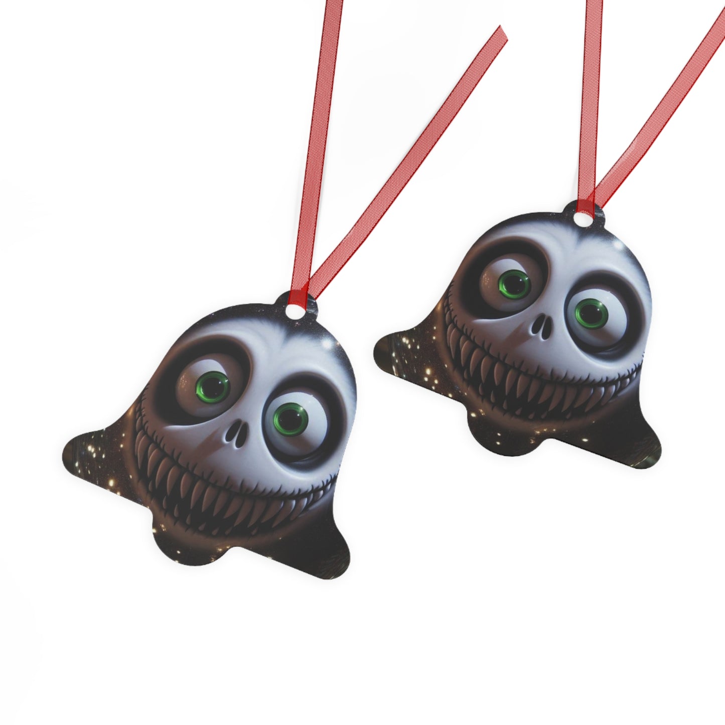 Creepy Smiling Skull Metal Ornament — Gothic Holiday Bell Decoration