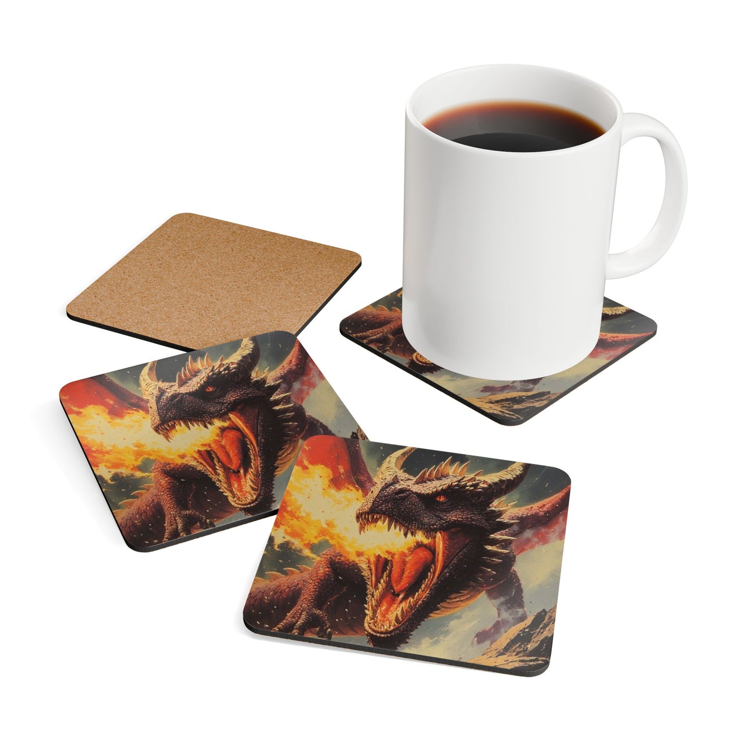 Dragon Fire Cork Coaster Set — Fantasy Drink Coasters