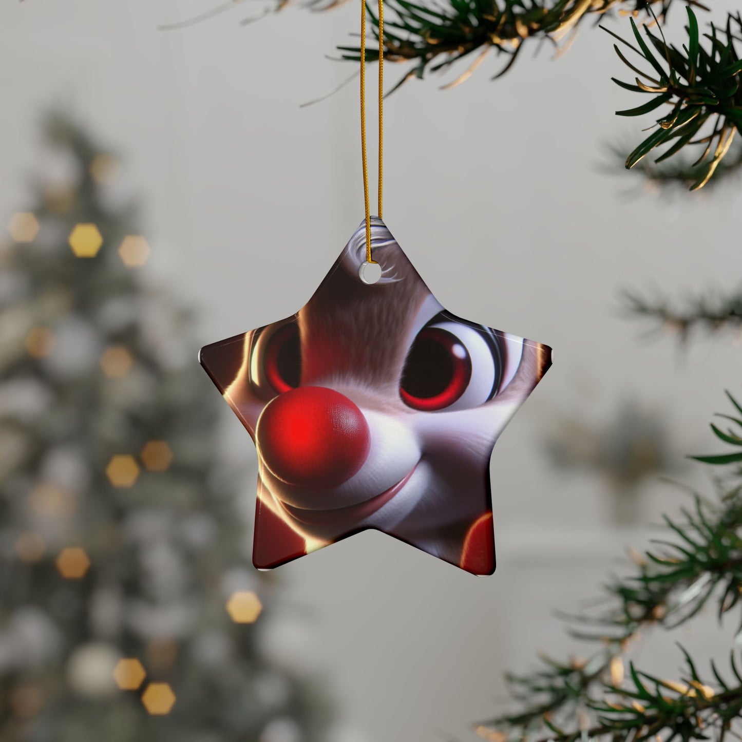 Rudolph Reindeer Ceramic Ornament — Round Double-Sided Holiday Decor