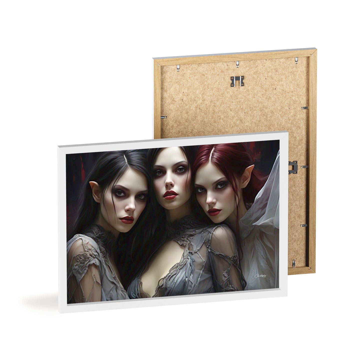 Eerie Fantasy Art Posters with Wooden Frame, Gothic Home Decor, Unique Wall Art, Gift for Art Lovers, Halloween Decoration, Witchy Style