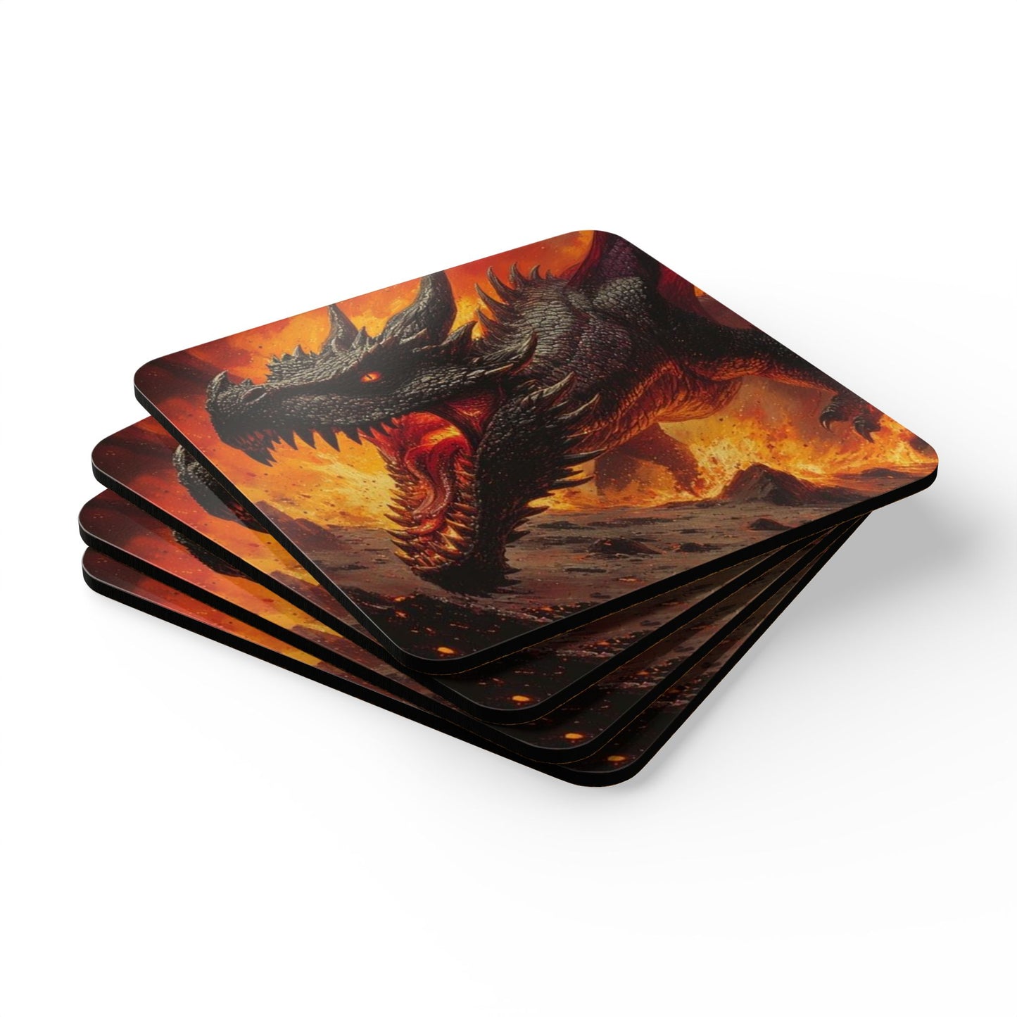 Dragon Fire Cork Coaster Set — Fantasy Dragon Drink Coasters