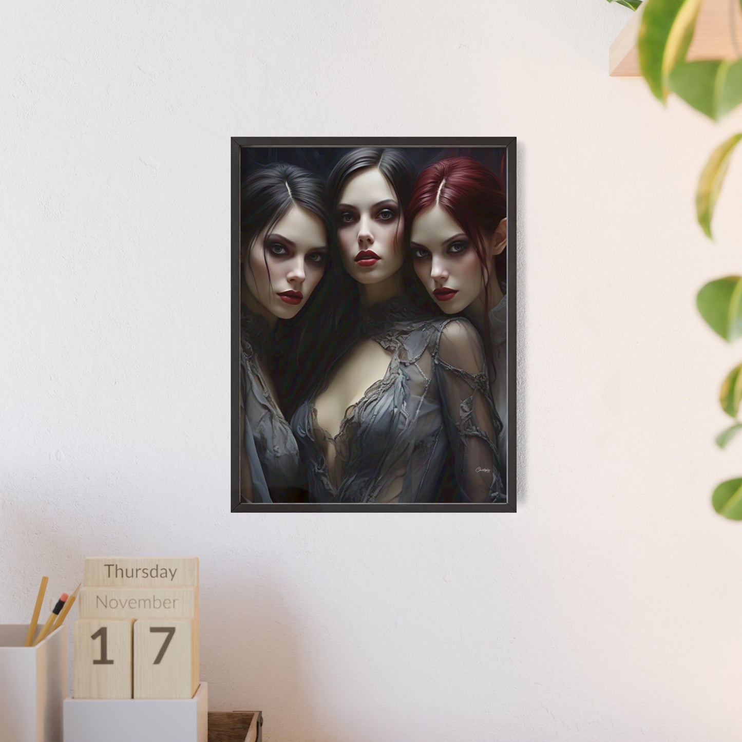 Eerie Fantasy Art Posters with Wooden Frame, Gothic Home Decor, Unique Wall Art, Gift for Art Lovers, Halloween Decoration, Witchy Style