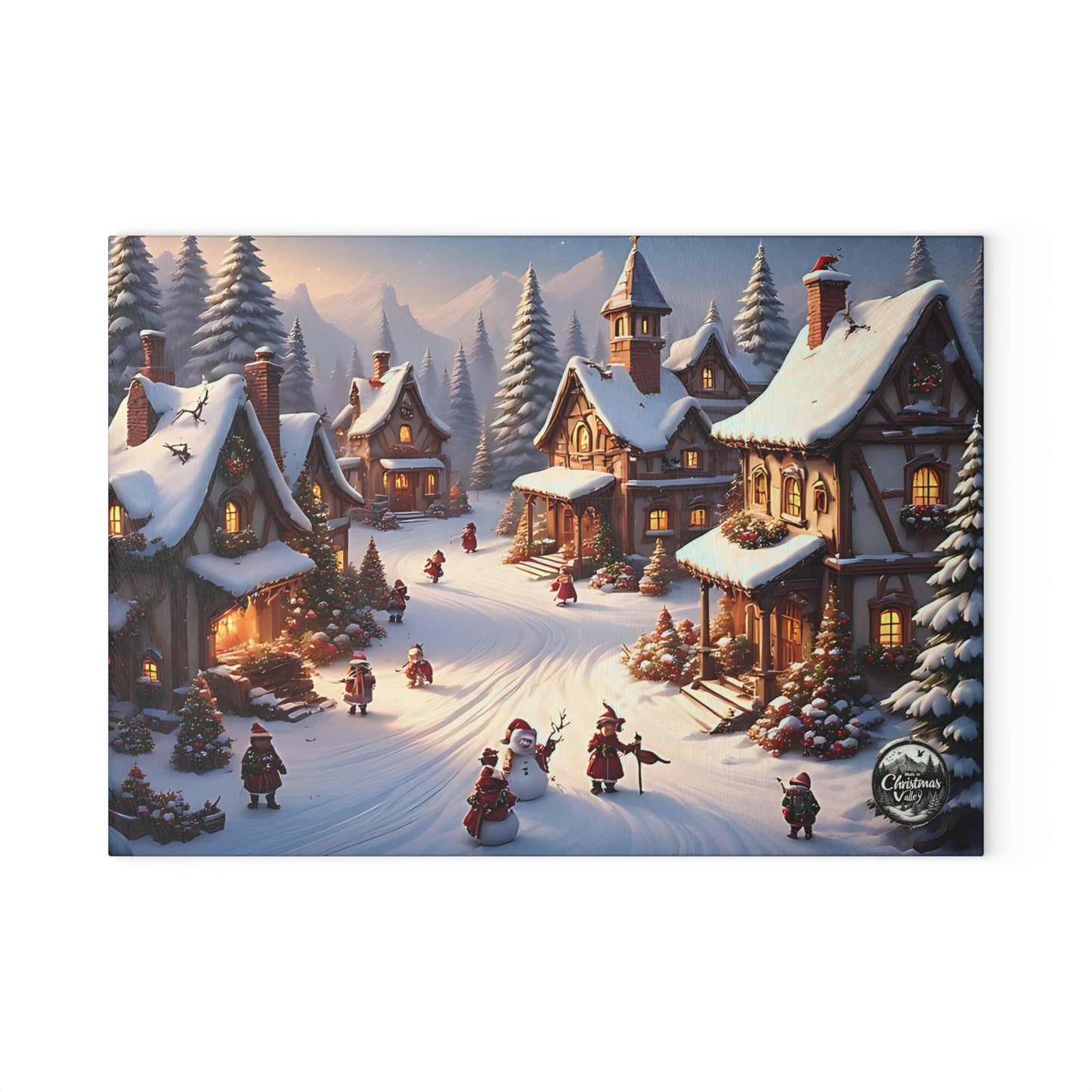 Charming Winter Village Glass Cutting Board, Holiday Kitchen Decor, Unique Gift for Home Chefs, Christmas Celebration, Rustic Style