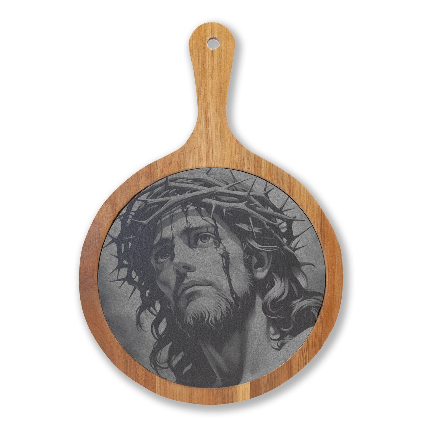 Engraved Jesus Charcuterie Board — Religious Acacia Serving Platter with Cheese Knives