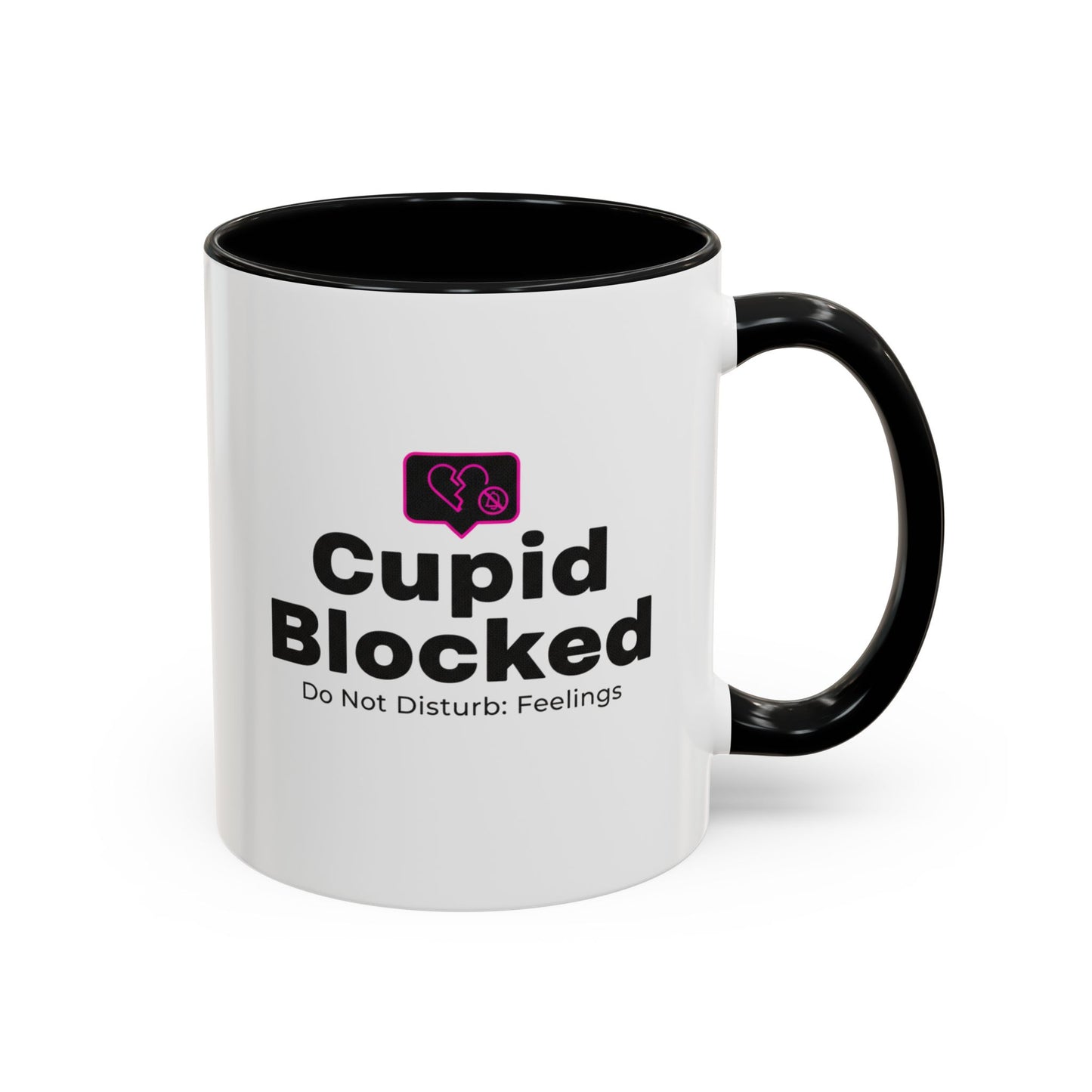 Cupid Blocked Accent Coffee Mug — 'Do Not Disturb: Feelings' Funny Anti-Valentine Gift