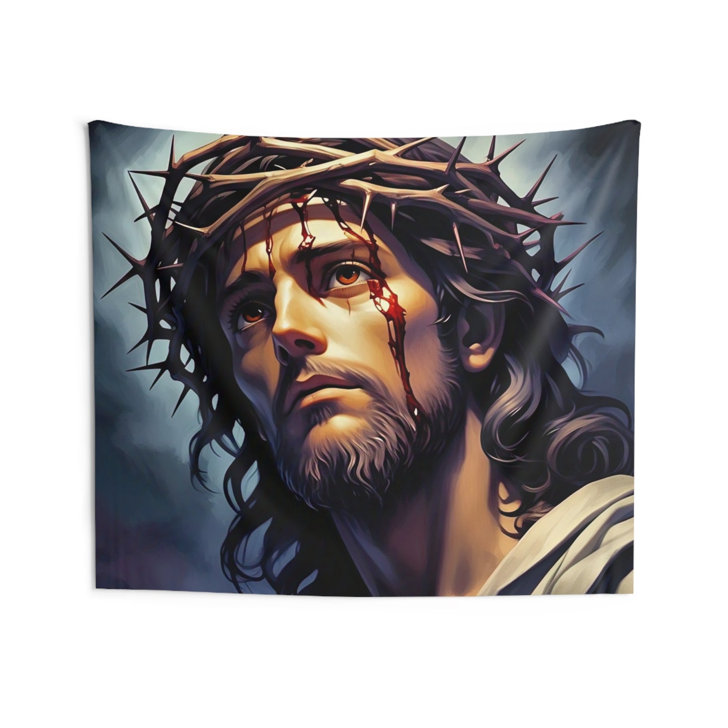 Jesus with Crown of Thorns Indoor Wall Tapestry — Inspirational Christian Decor