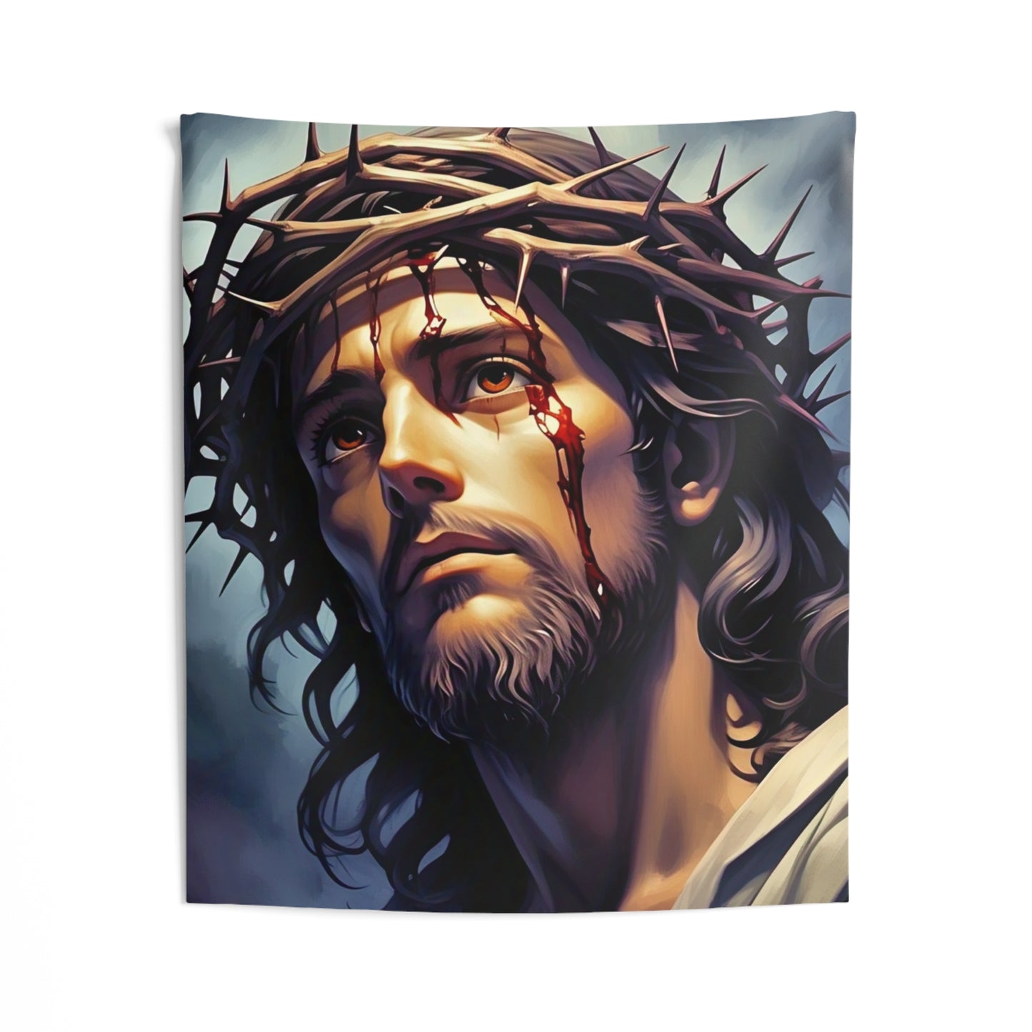 Jesus with Crown of Thorns Indoor Wall Tapestry — Inspirational Christian Decor
