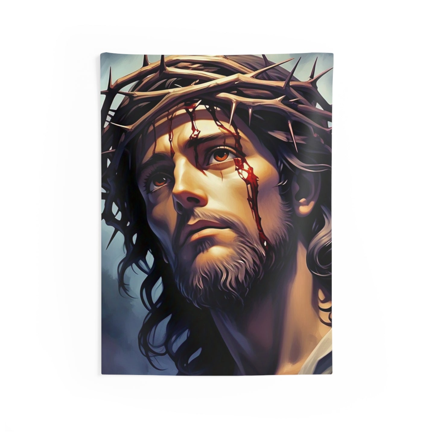 Jesus with Crown of Thorns Indoor Wall Tapestry — Inspirational Christian Decor