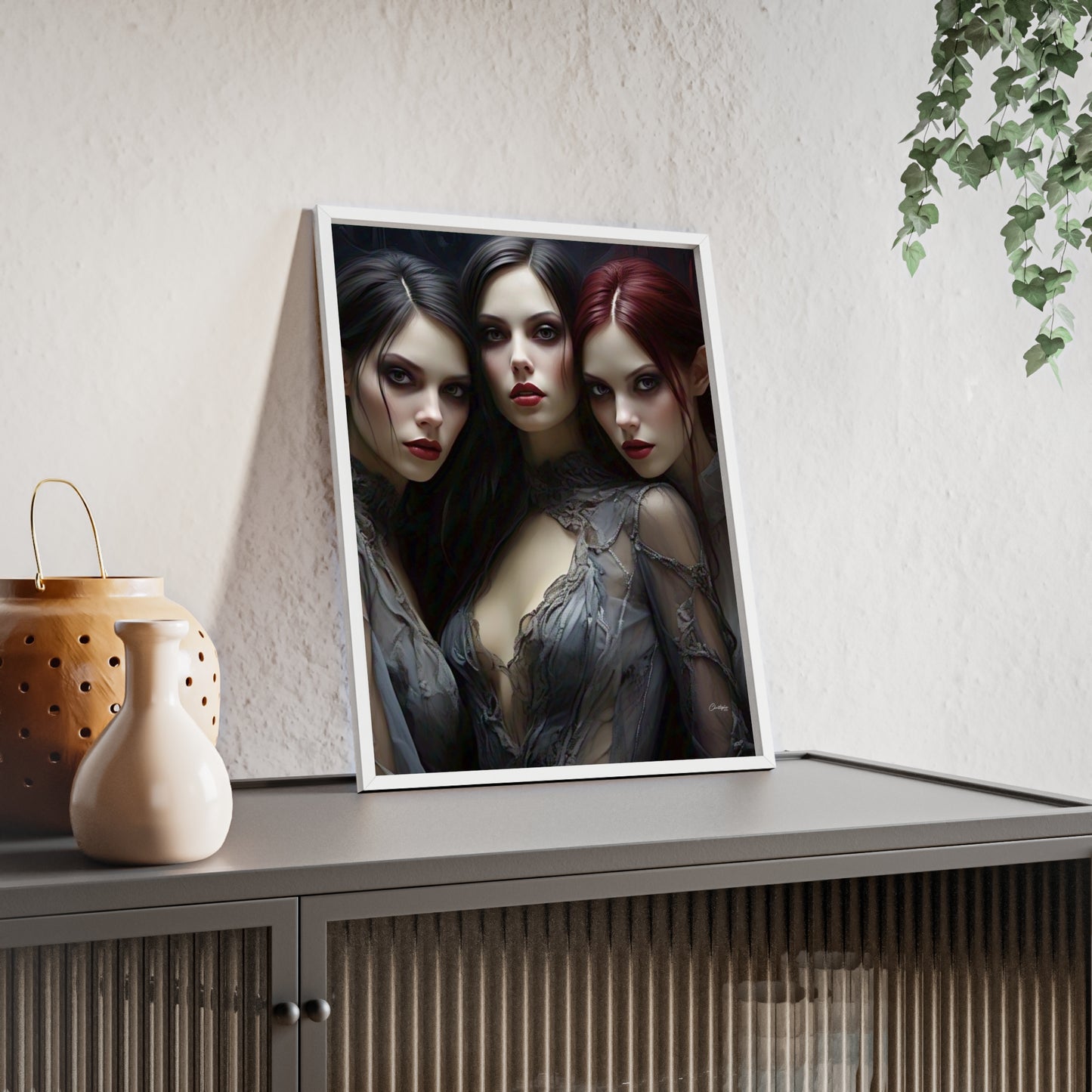 Eerie Fantasy Art Posters with Wooden Frame, Gothic Home Decor, Unique Wall Art, Gift for Art Lovers, Halloween Decoration, Witchy Style