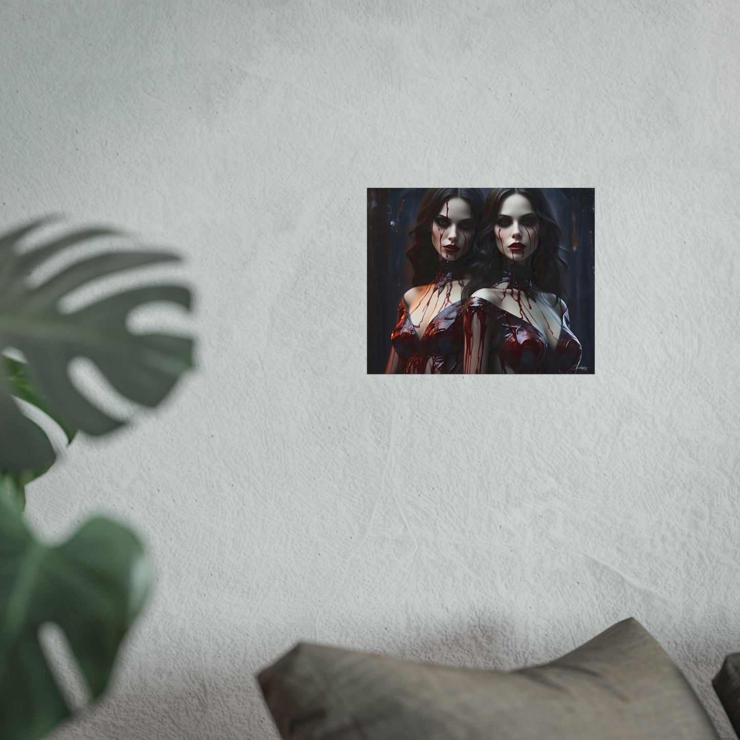 Vampire Sisters Fine Art Poster, Gothic Wall Art, Spooky Decor, Horror Home Decor, Blood Art Print, Dark Aesthetic Print