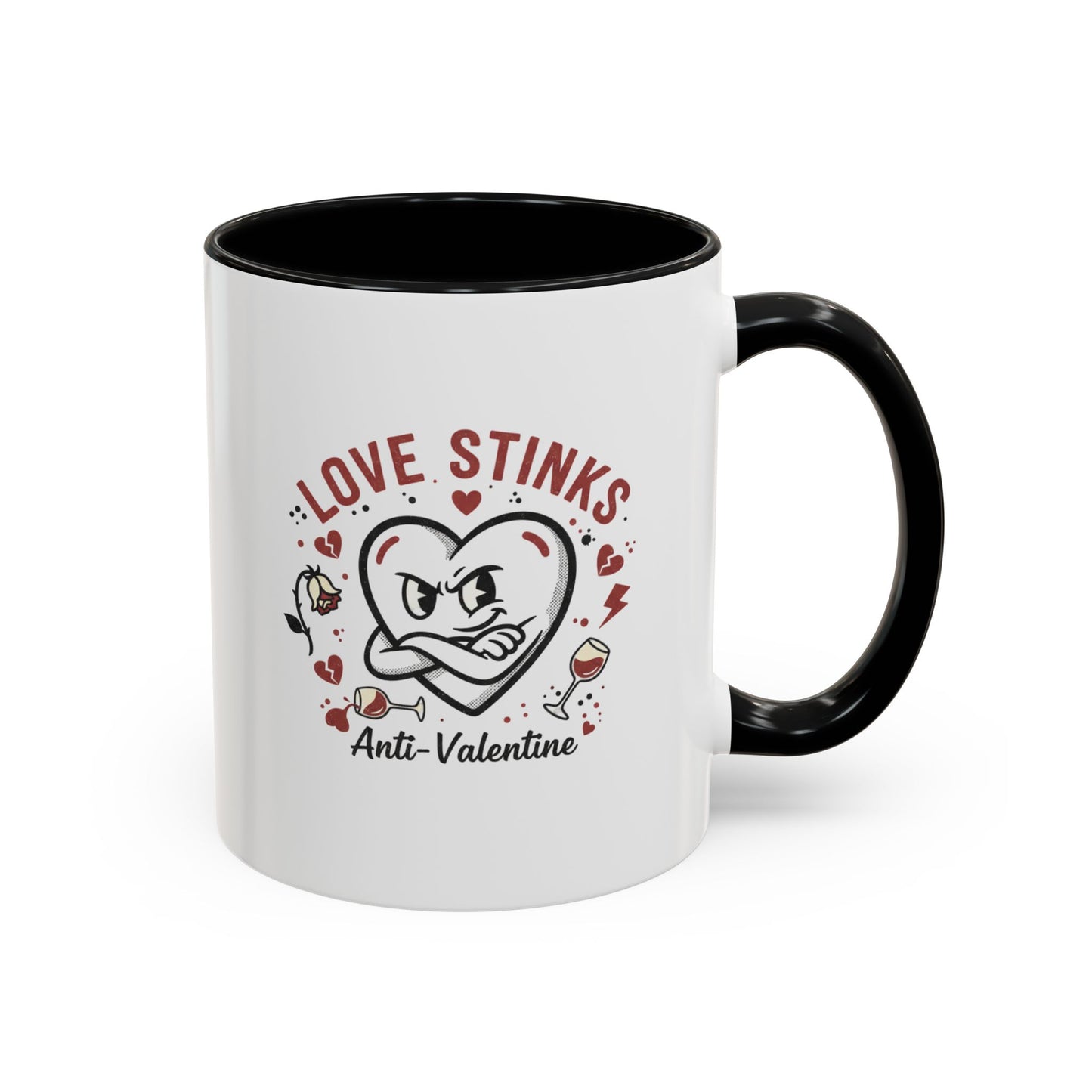 Coffee Mug — "Love Stinks" Anti-Valentine Heart Accent Mug (11/15oz)