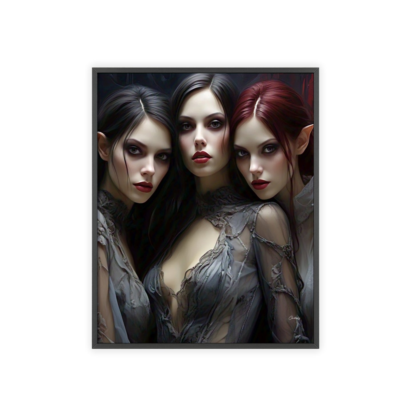 Eerie Fantasy Art Posters with Wooden Frame, Gothic Home Decor, Unique Wall Art, Gift for Art Lovers, Halloween Decoration, Witchy Style