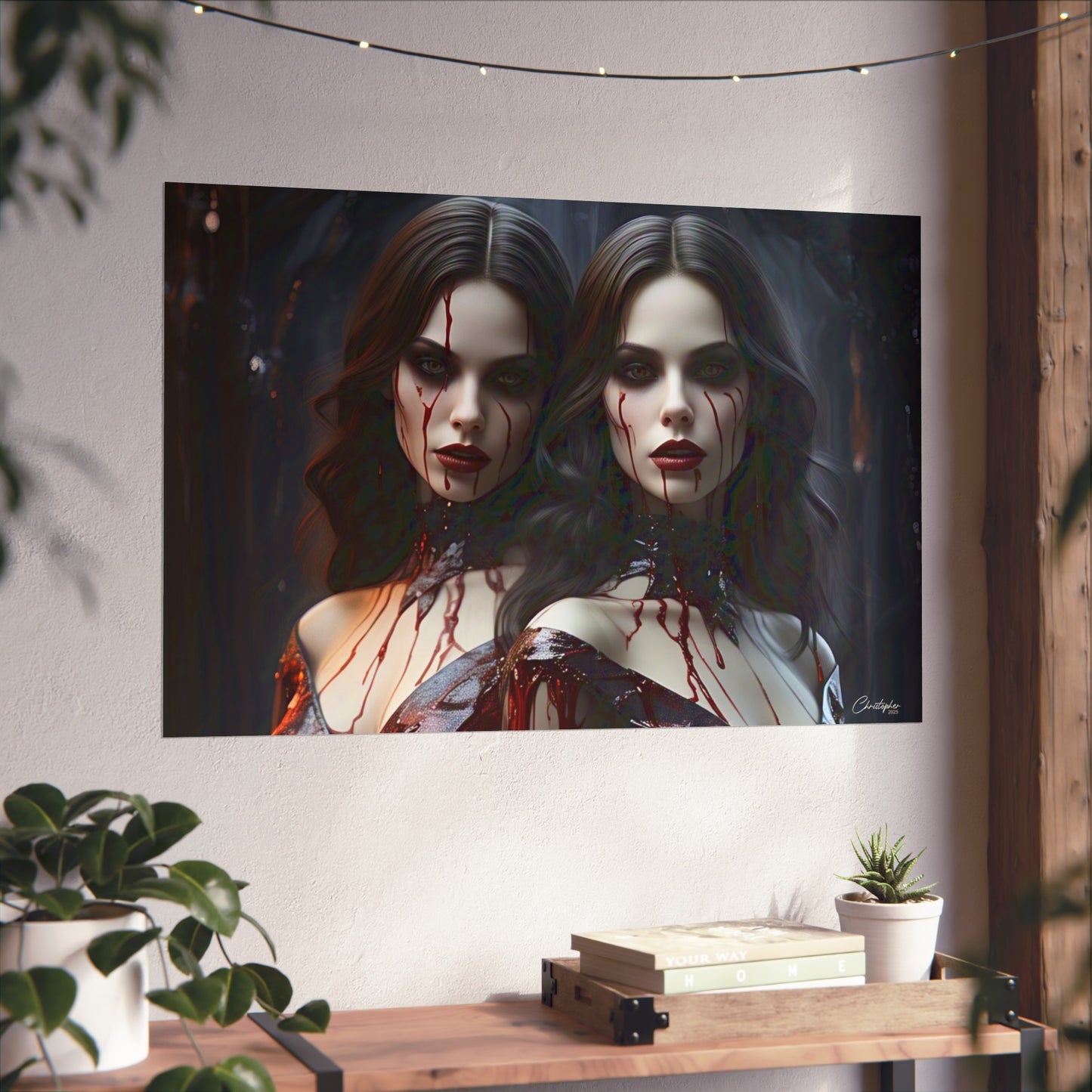 Vampire Sisters Fine Art Poster, Gothic Wall Art, Spooky Decor, Horror Home Decor, Blood Art Print, Dark Aesthetic Print