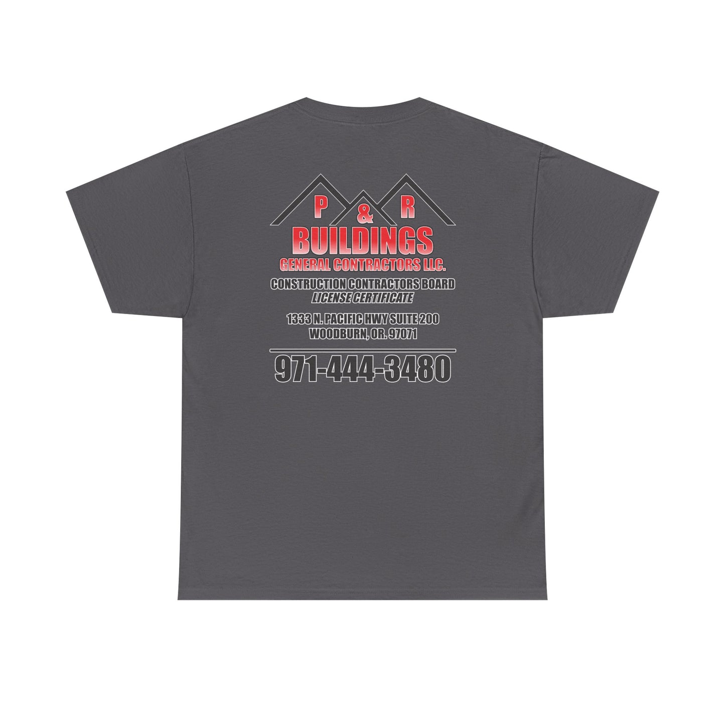 P&R BUILDINGS Logo Tee — Built Kings Contractor T‑Shirt (Phone & License Info on Back)