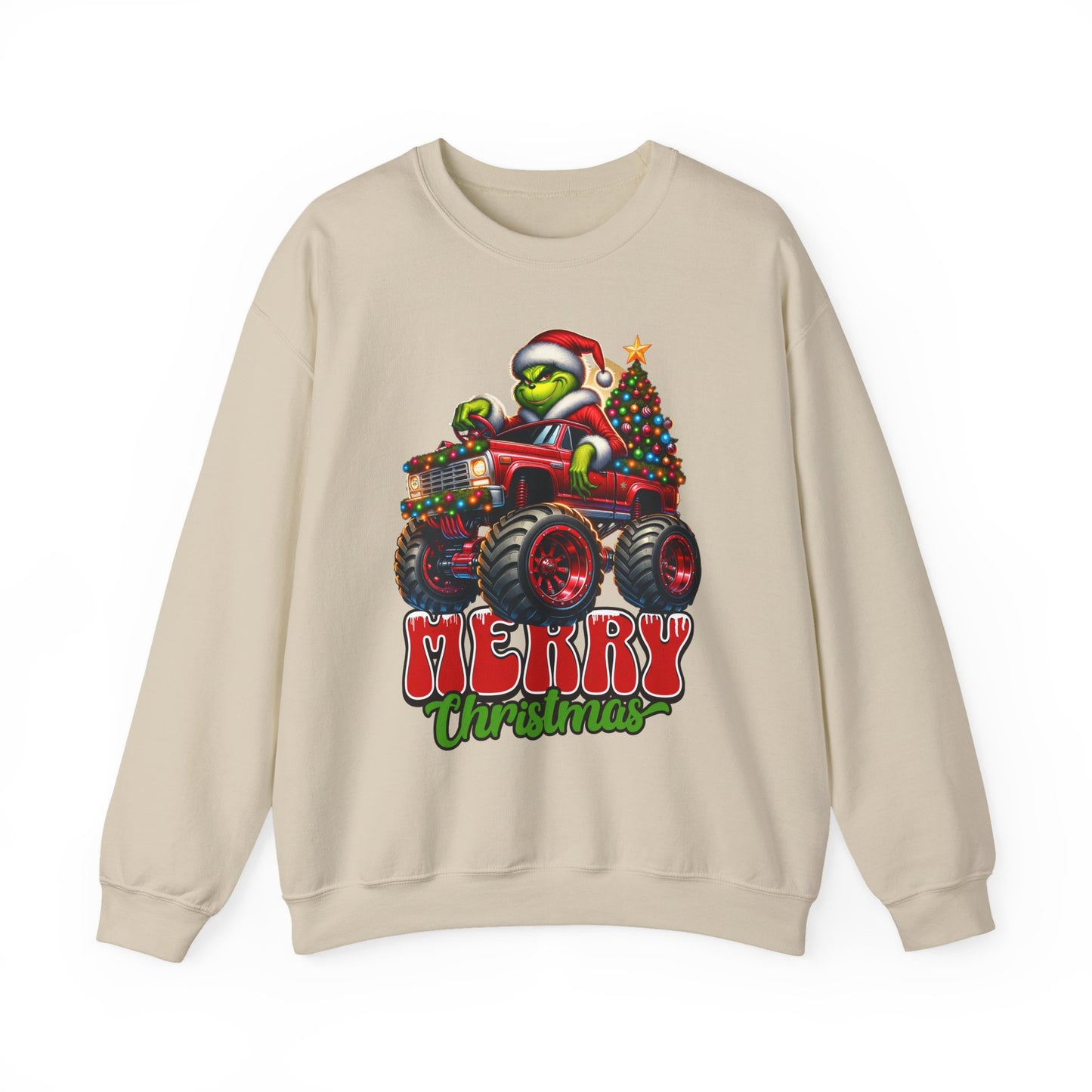 Christmas Monster Truck Sweatshirt — 'Merry Christmas' Grinch Driver Design