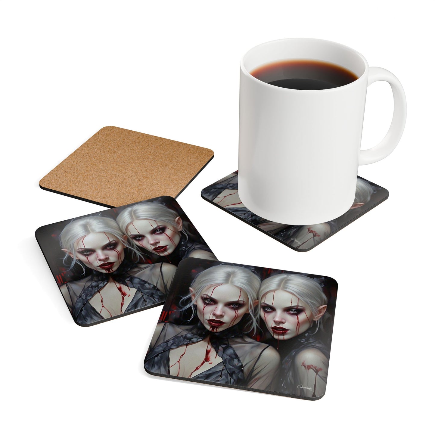 Gothic Art Coaster Set - Dark Fantasy Decor, Home Accessories, Halloween Gift, Tableware, Unique Drinkware