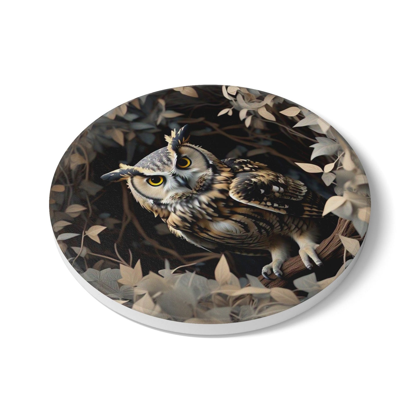 Owl Design Ceramic Coaster, Nature Lover Gift, Rustic Home Decor, Wildlife Coaster Set, Owl Lover Present, Animal Themed Gift