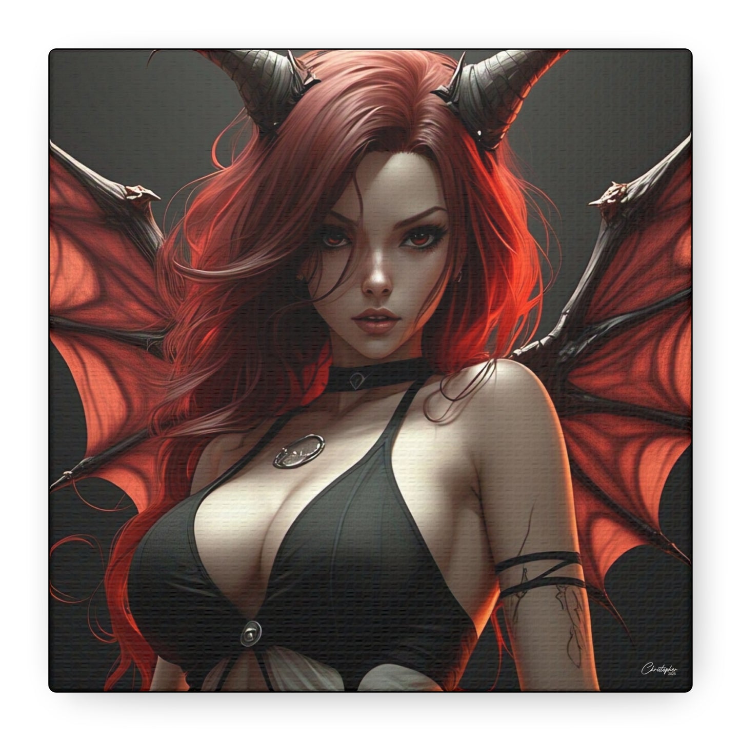 Gothic Fantasy Canvas Art, Demon Girl Wall Decor, Unique Home Decor, Gift for Her, Halloween or Birthday Gift