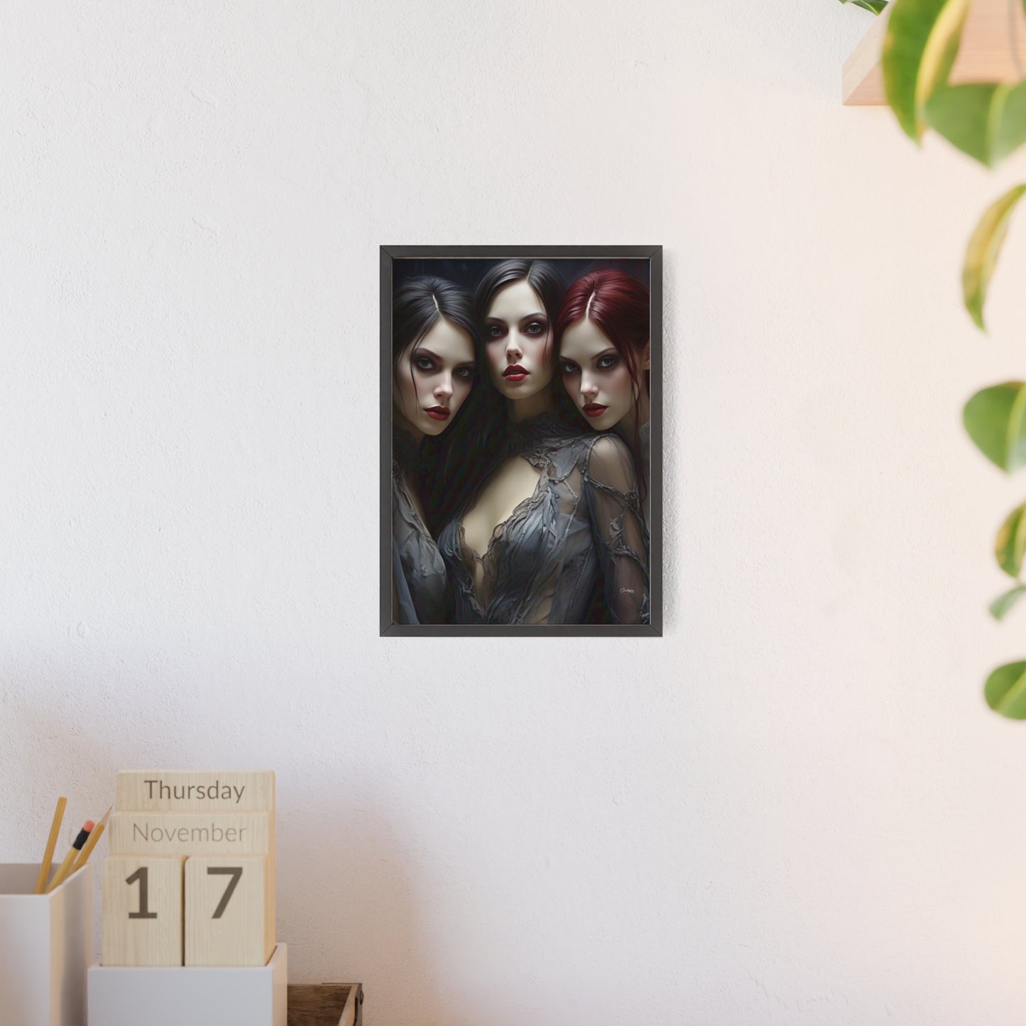 Eerie Fantasy Art Posters with Wooden Frame, Gothic Home Decor, Unique Wall Art, Gift for Art Lovers, Halloween Decoration, Witchy Style