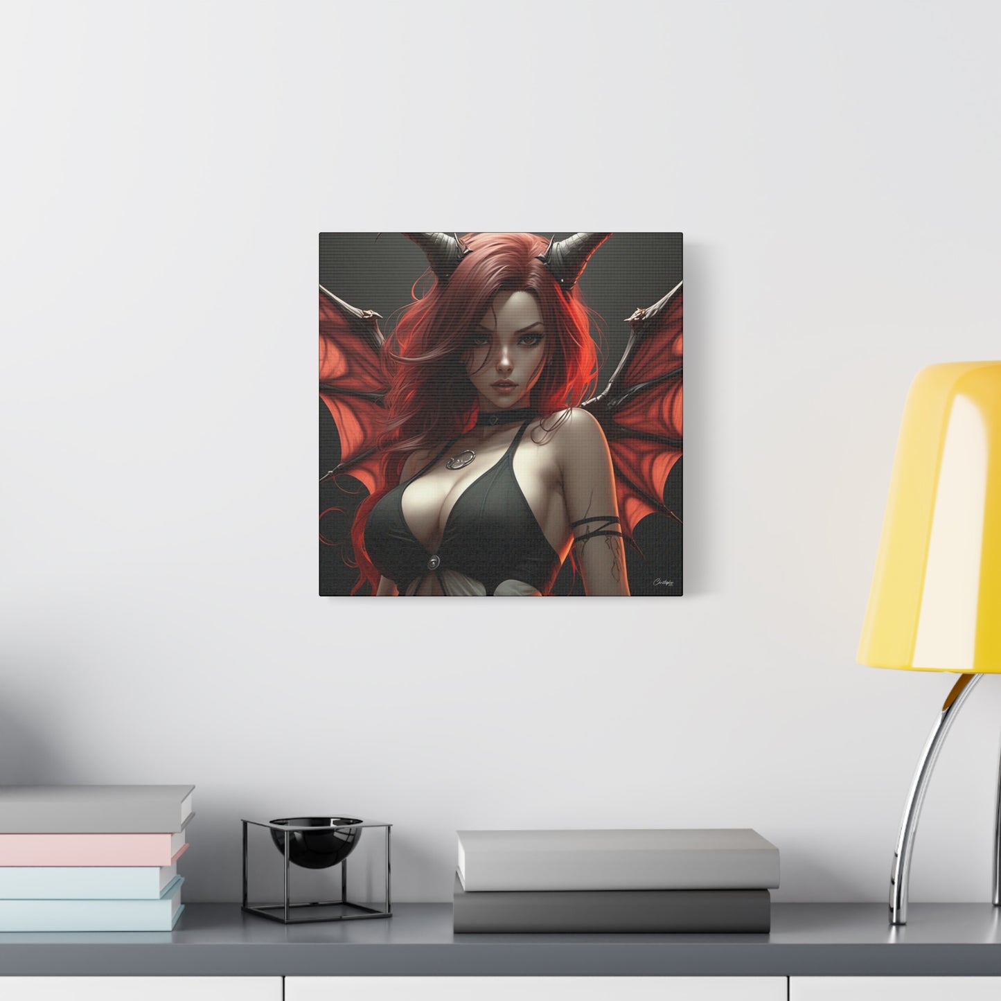 Gothic Fantasy Canvas Art, Demon Girl Wall Decor, Unique Home Decor, Gift for Her, Halloween or Birthday Gift