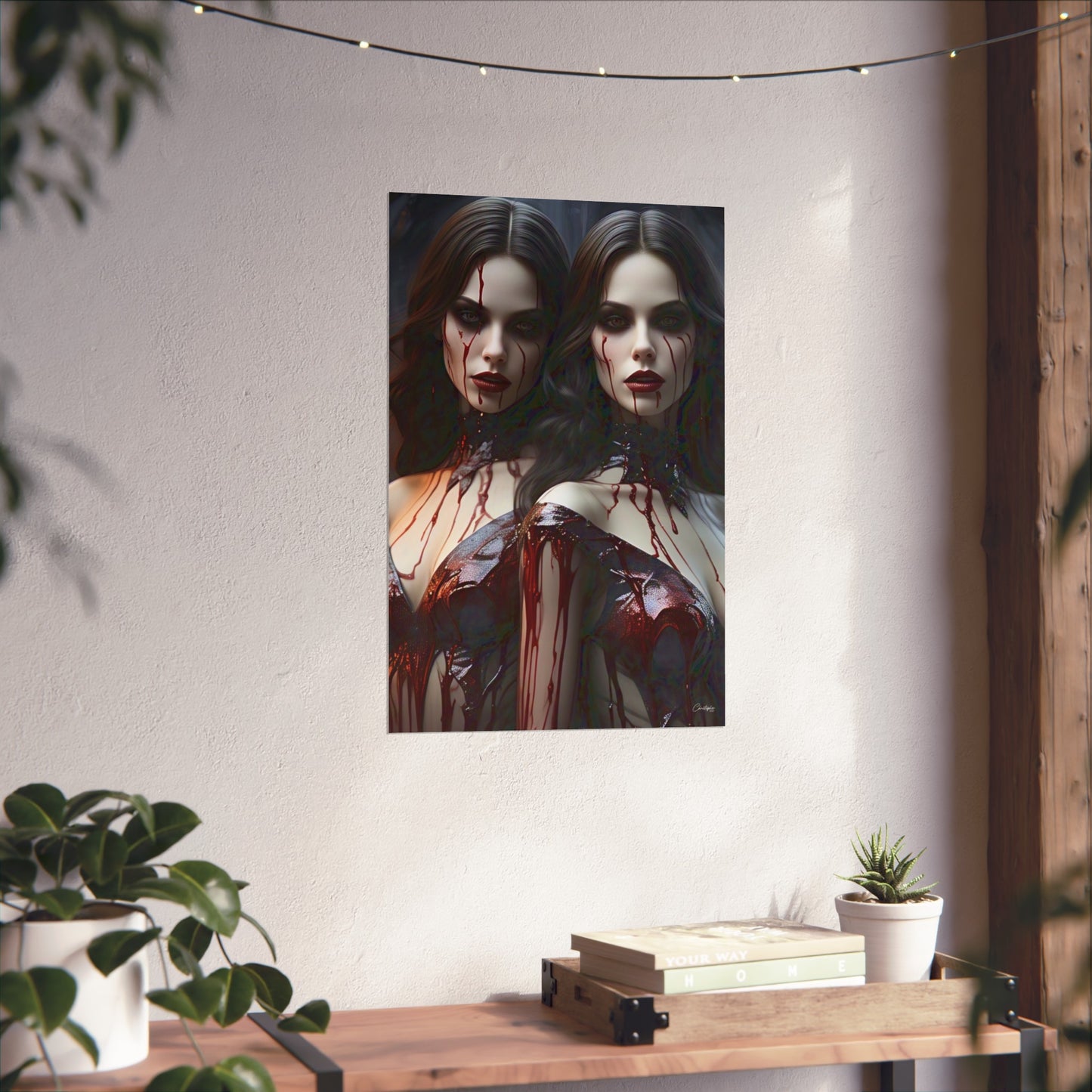 Vampire Sisters Fine Art Poster, Gothic Wall Art, Spooky Decor, Horror Home Decor, Blood Art Print, Dark Aesthetic Print