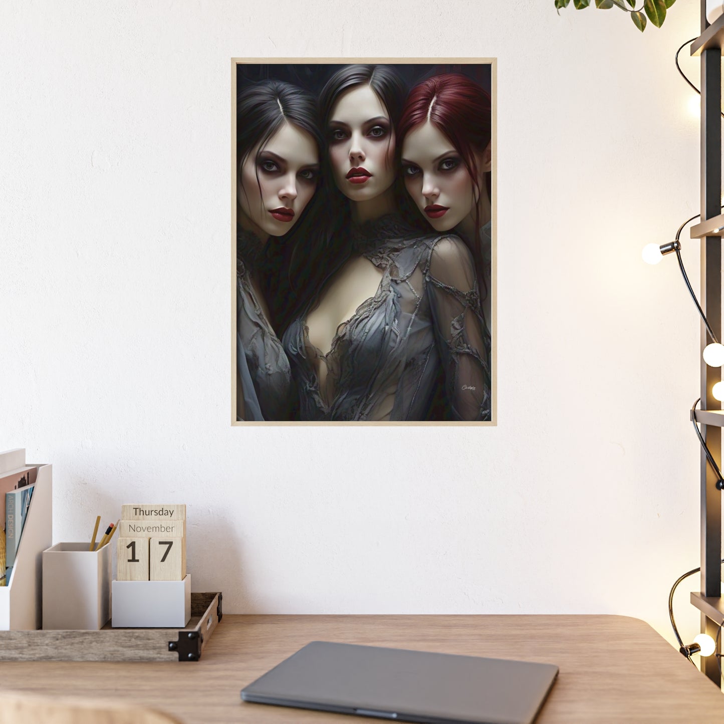 Eerie Fantasy Art Posters with Wooden Frame, Gothic Home Decor, Unique Wall Art, Gift for Art Lovers, Halloween Decoration, Witchy Style
