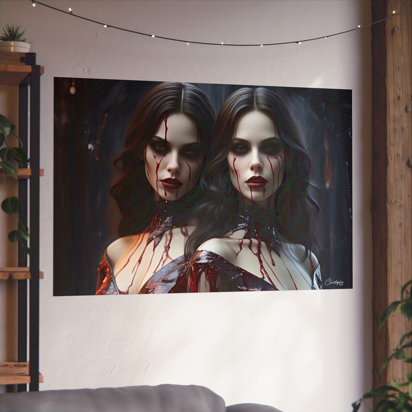 Vampire Sisters Fine Art Poster, Gothic Wall Art, Spooky Decor, Horror Home Decor, Blood Art Print, Dark Aesthetic Print