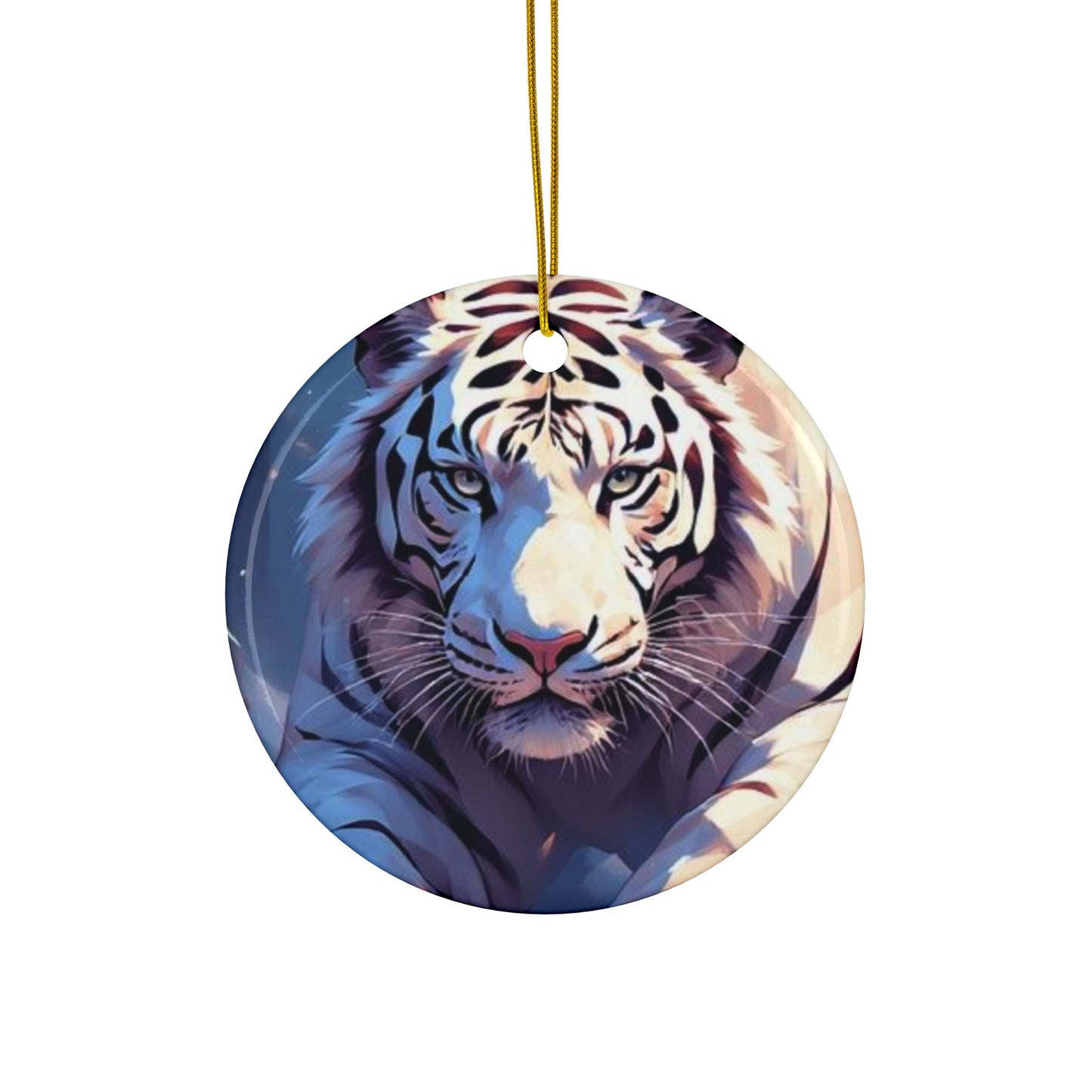 White Tiger Ceramic Ornament — Double-Sided Wildlife Holiday Decoration