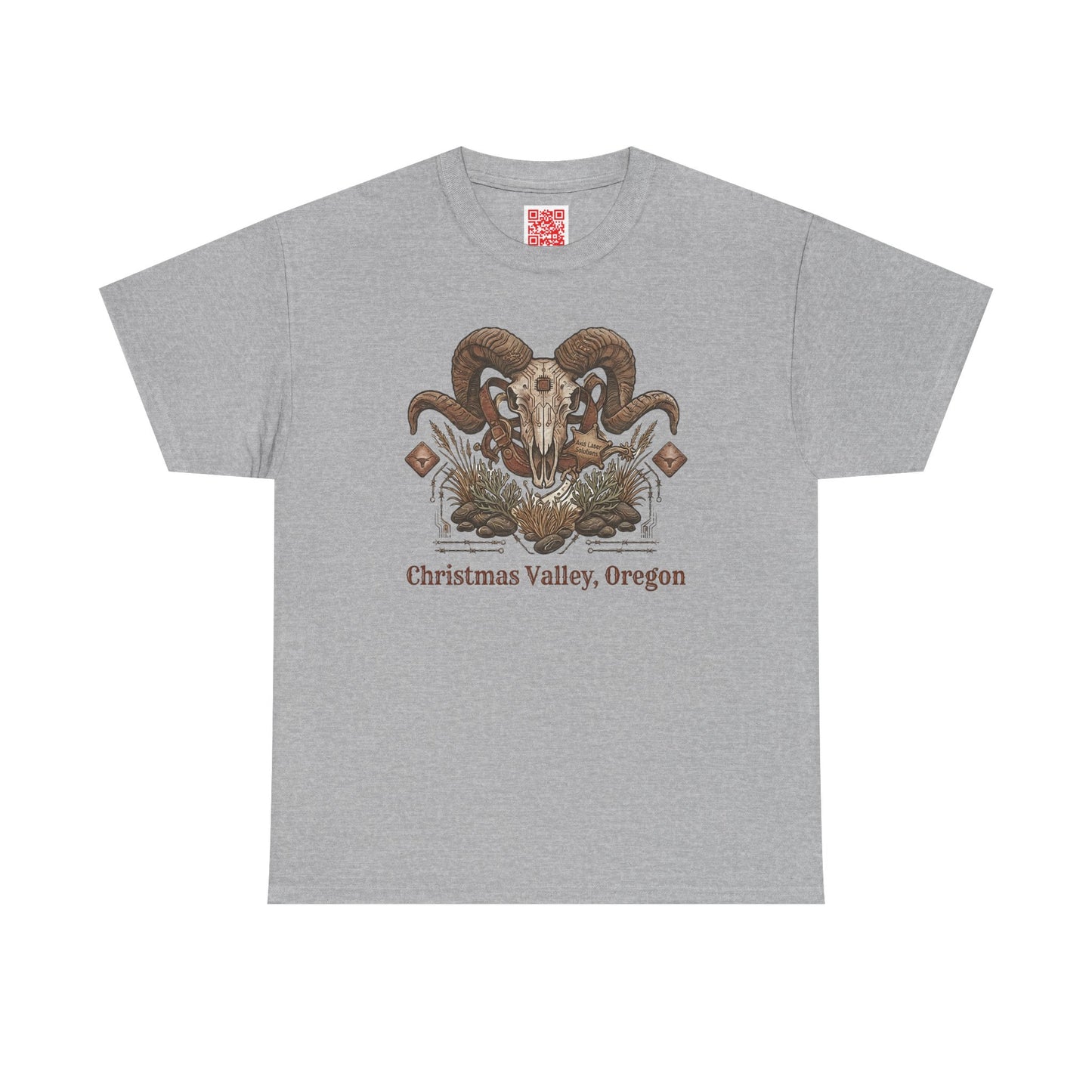 Ram Skull Graphic Tee Double Sided no background on the Back — Christmas Valley, Oregon Vintage Western T-Shirt