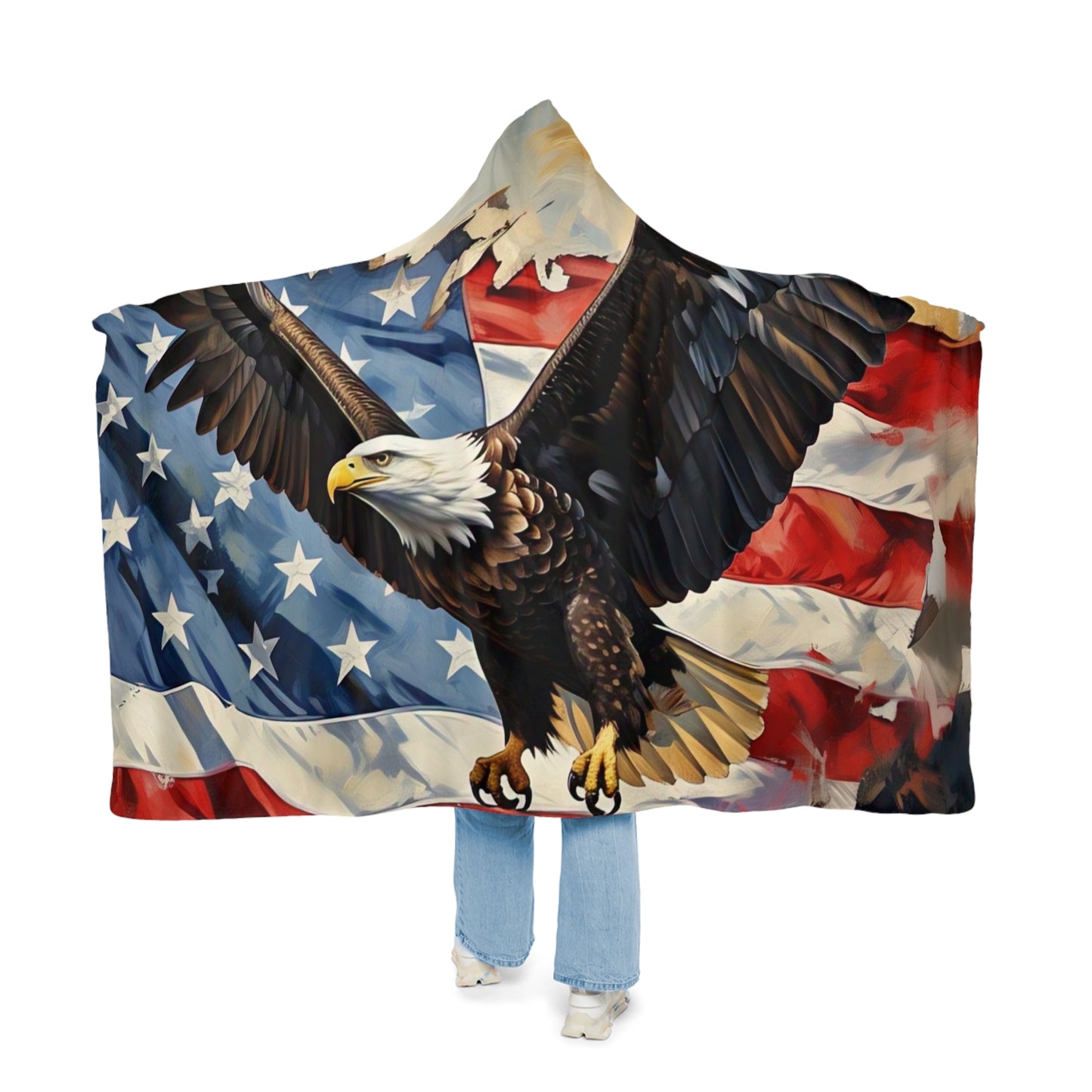 Patriotic Snuggle Blanket with Eagle Design, Cozy Throw Blanket, American Flag Blanket, Gift for Veterans, Home Decor, Camping Blanket