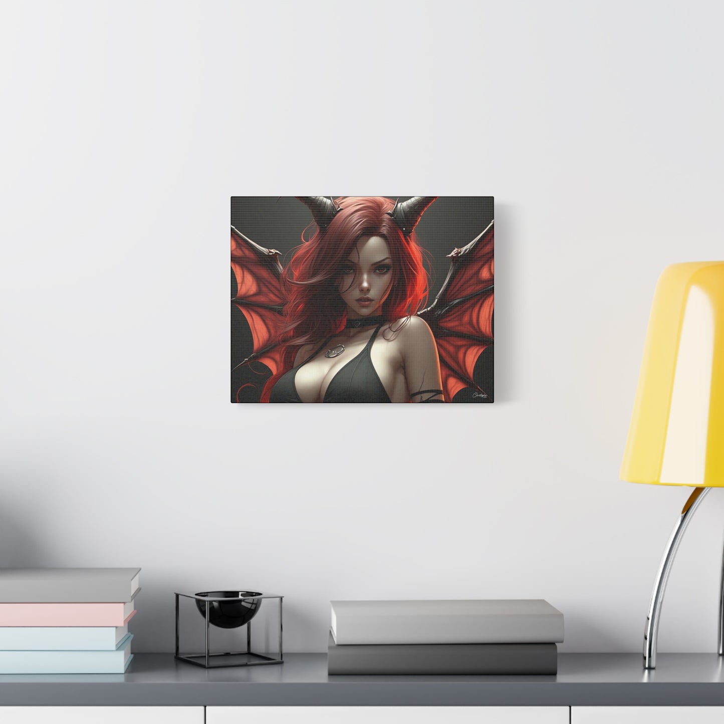 Gothic Fantasy Canvas Art, Demon Girl Wall Decor, Unique Home Decor, Gift for Her, Halloween or Birthday Gift