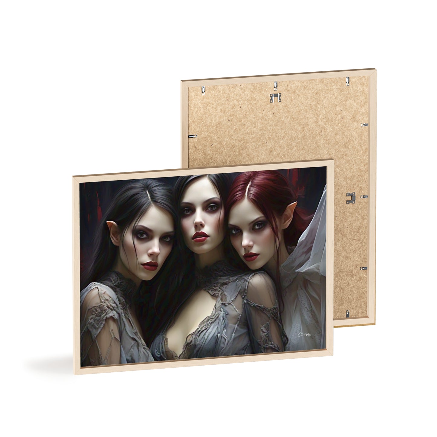 Eerie Fantasy Art Posters with Wooden Frame, Gothic Home Decor, Unique Wall Art, Gift for Art Lovers, Halloween Decoration, Witchy Style